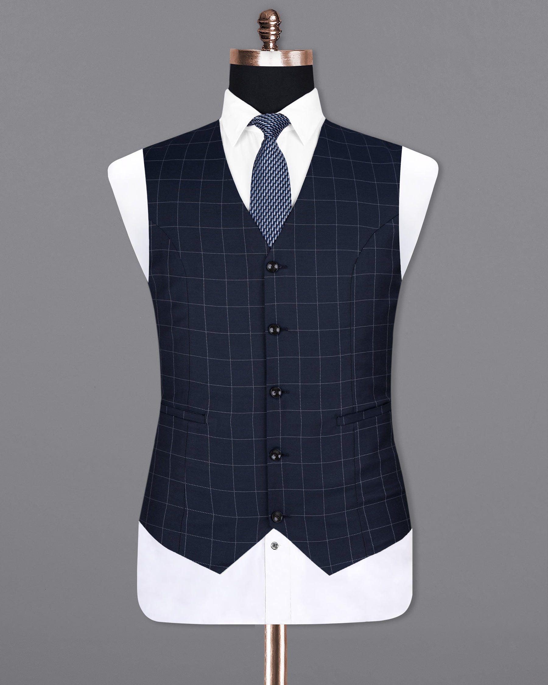 Shark Blue windowpane Wool Rich Waistcoat V1594-36, V1594-38, V1594-40, V1594-42, V1594-44, V1594-46, V1594-48, V1594-50, V1594-52, V1594-54, V1594-56, V1594-58, V1594-60