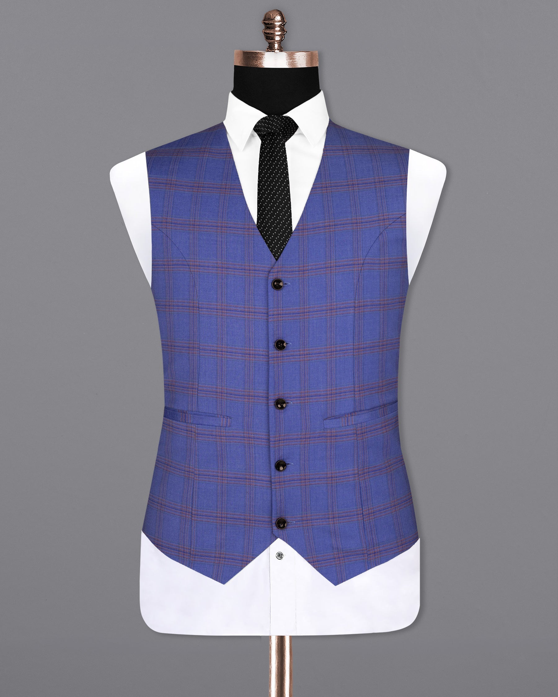 East Bay Blue Super fine Windowpane Wool Rich Waistcoat V1612-36, V1612-38, V1612-40, V1612-42, V1612-44, V1612-46, V1612-48, V1612-50, V1612-52, V1612-54, V1612-56, V1612-58, V1612-60