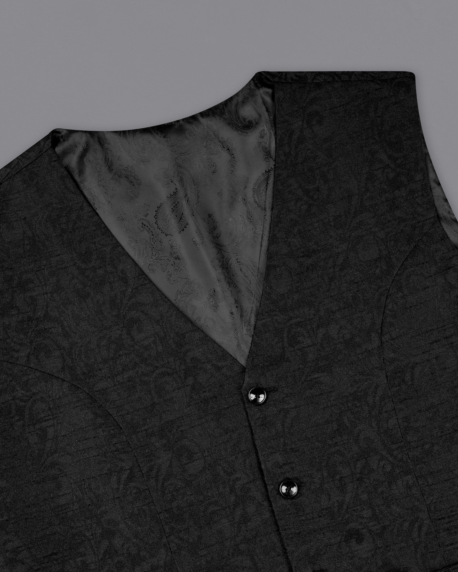 Jet Black Subtle velvet Jacquard Textured Waistcoat V1676-36, V1676-38, V1676-40, V1676-42, V1676-44, V1676-46, V1676-48, V1676-50, V1676-52, V1676-54, V1676-56, V1676-58, V1676-60