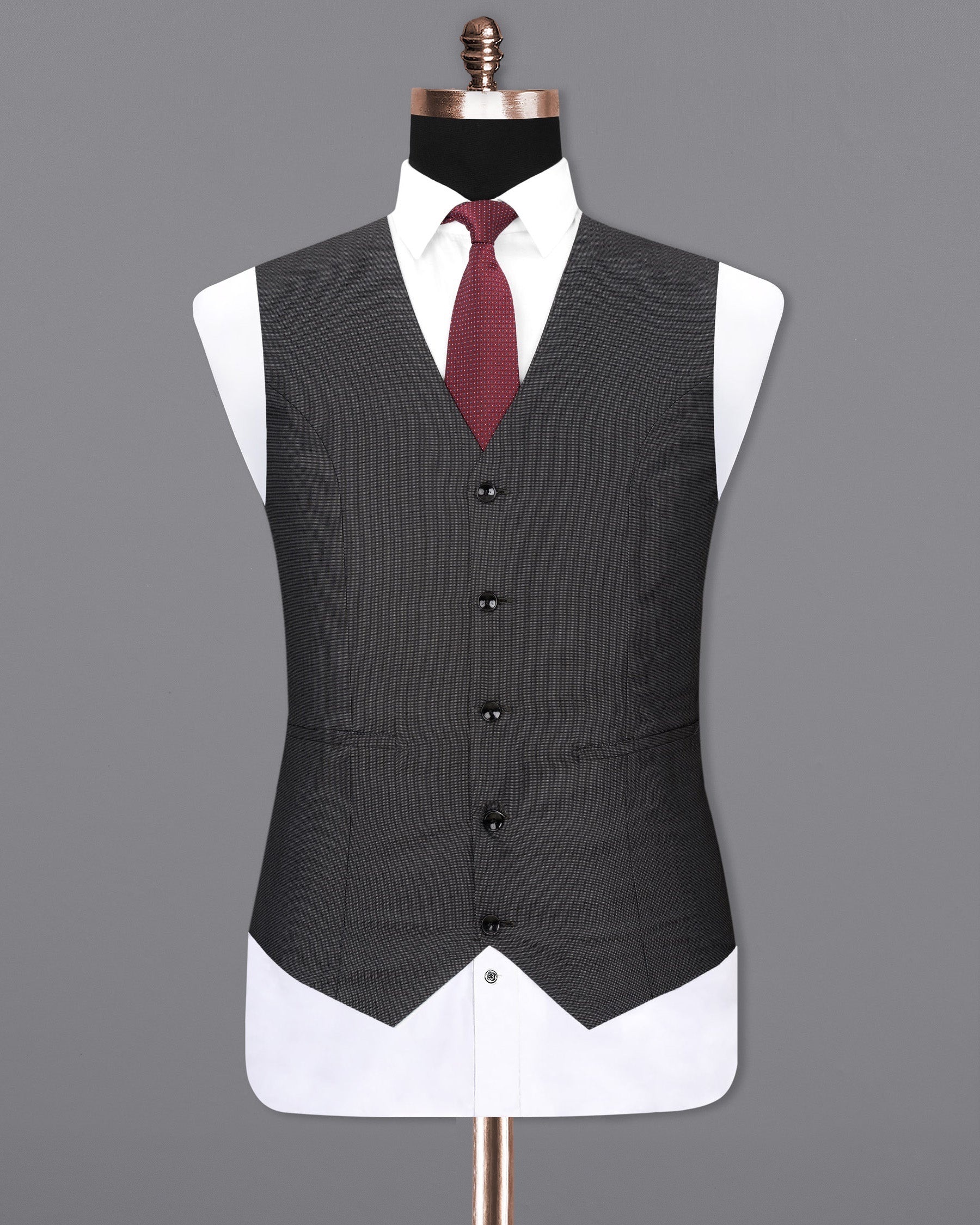 Dark Grey Dotted Textured Waistcoat