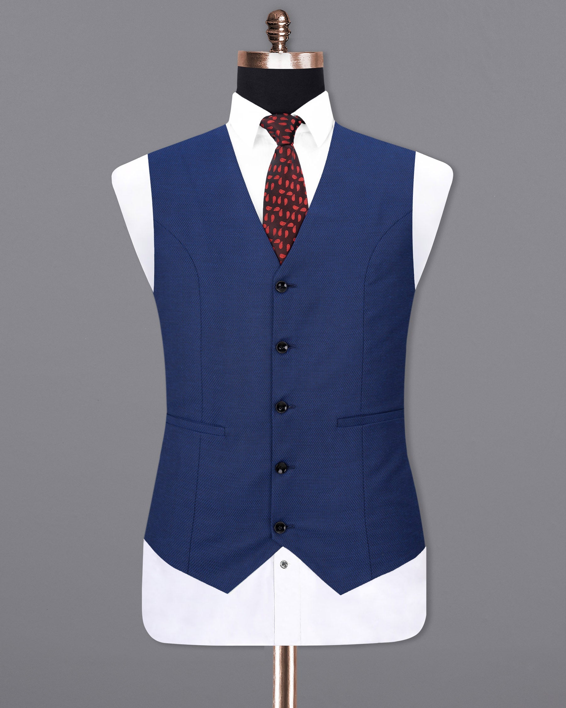 Rhino Blue Self design Textured Waistcoat