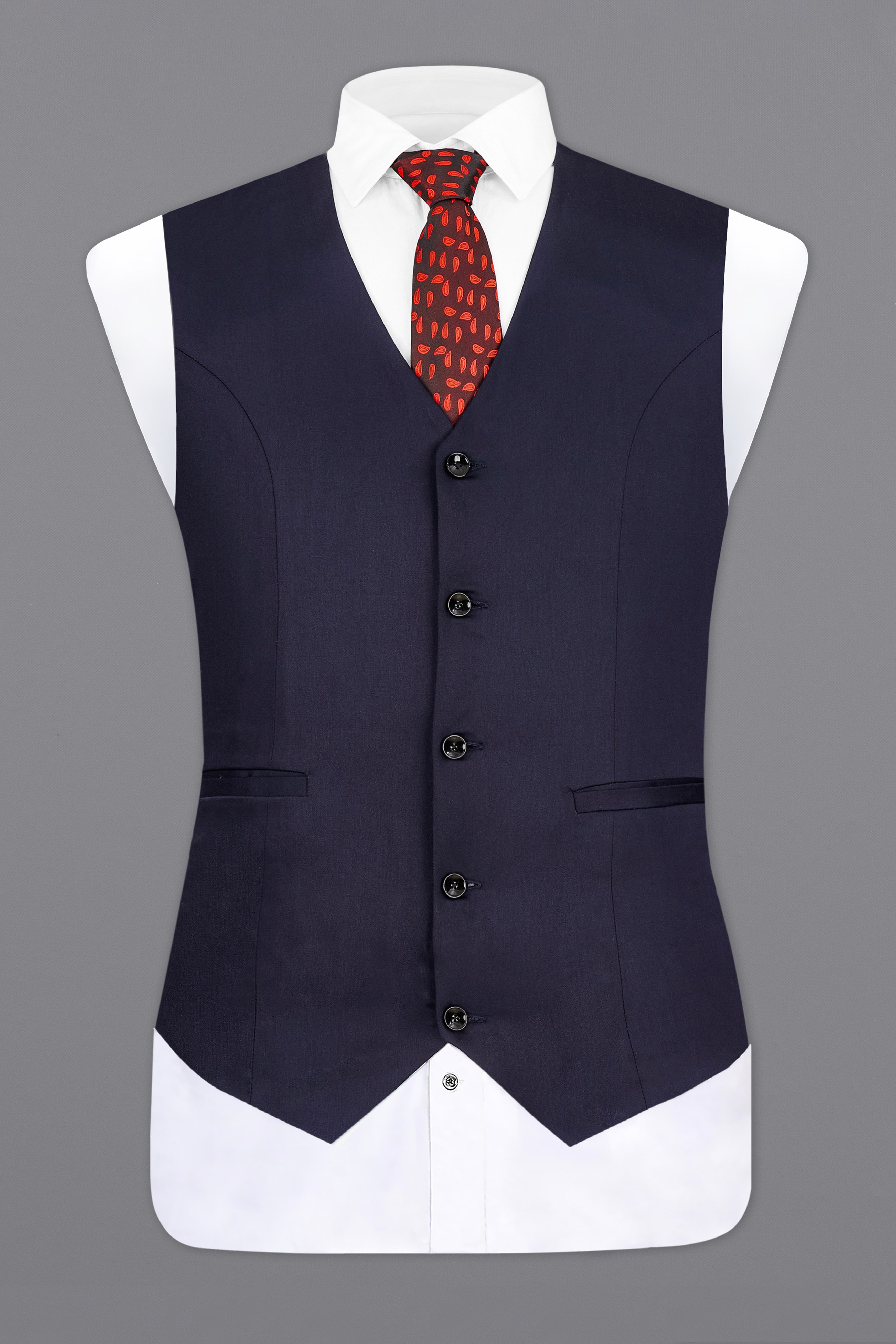 Navy Subtle Sheen Wool Blend  Waistcoat