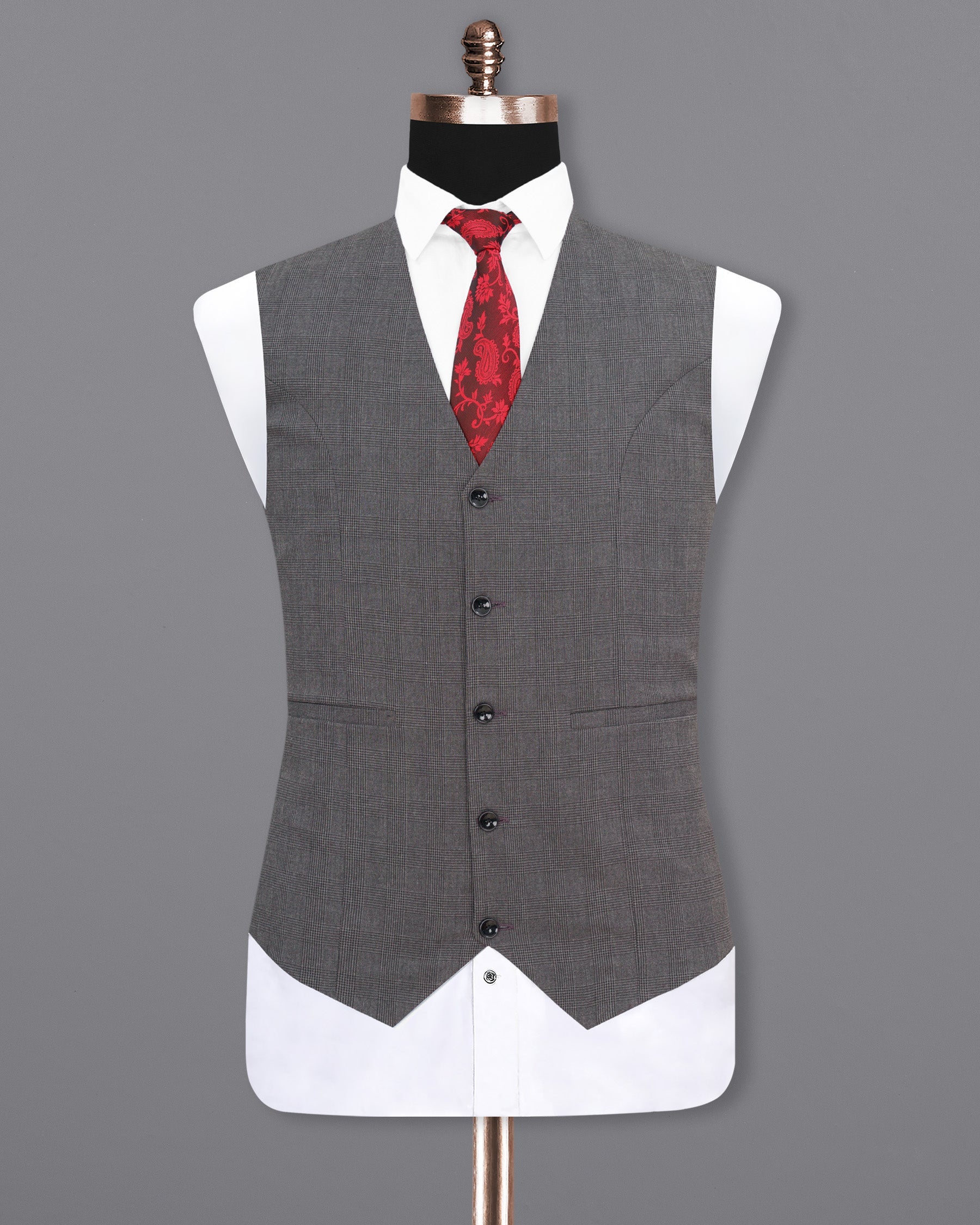 Wenge Gray Subtle Plaid Waistcoat V1844-36, V1844-38, V1844-40, V1844-42, V1844-44, V1844-46, V1844-48, V1844-50, V1844-52, V1844-54, V1844-56, V1844-58, V1844-60