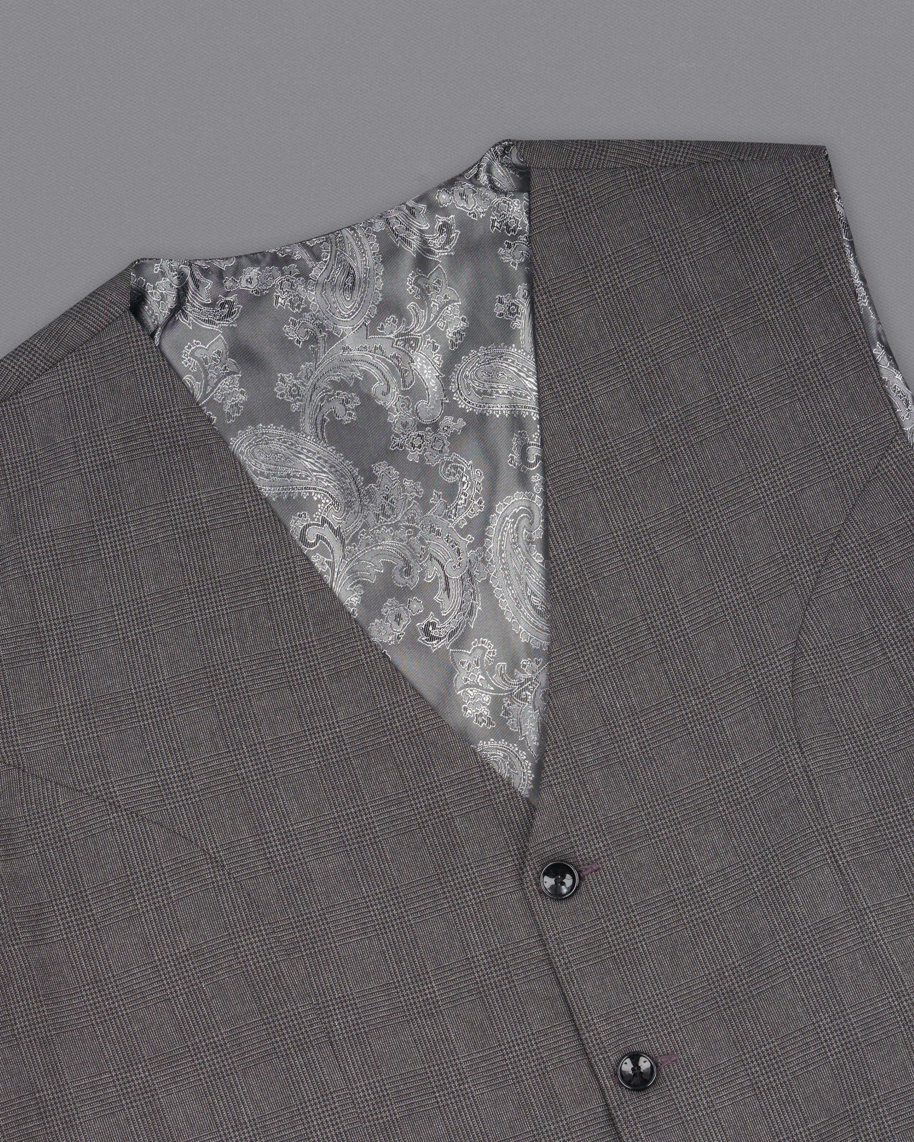 Wenge Gray Subtle Plaid Waistcoat V1844-36, V1844-38, V1844-40, V1844-42, V1844-44, V1844-46, V1844-48, V1844-50, V1844-52, V1844-54, V1844-56, V1844-58, V1844-60