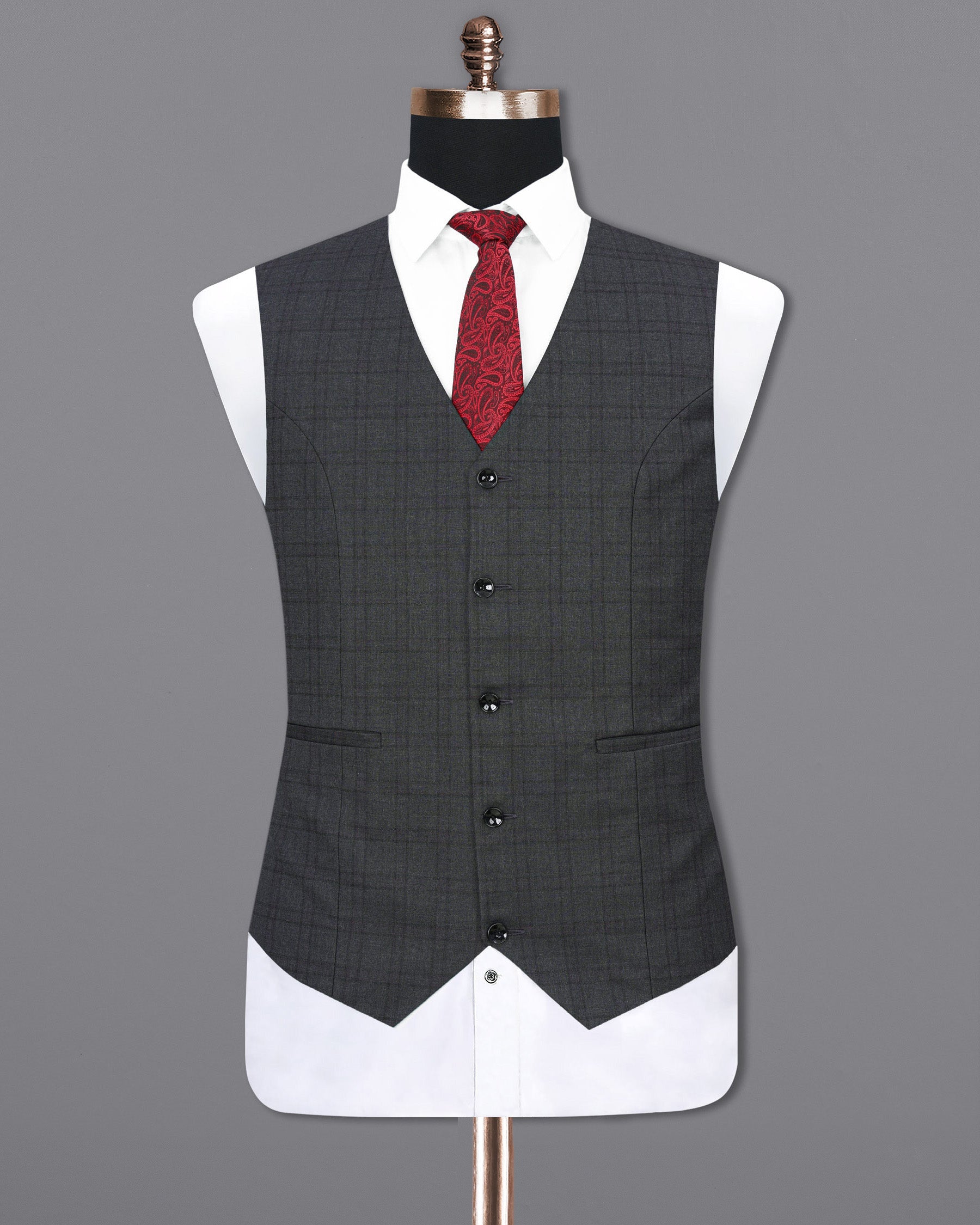 Gravel Gray Plaid  Waistcoat V1887-36, V1887-38, V1887-40, V1887-42, V1887-44, V1887-46, V1887-48, V1887-50, V1887-52, V1887-54, V1887-56, V1887-58, V1887-60