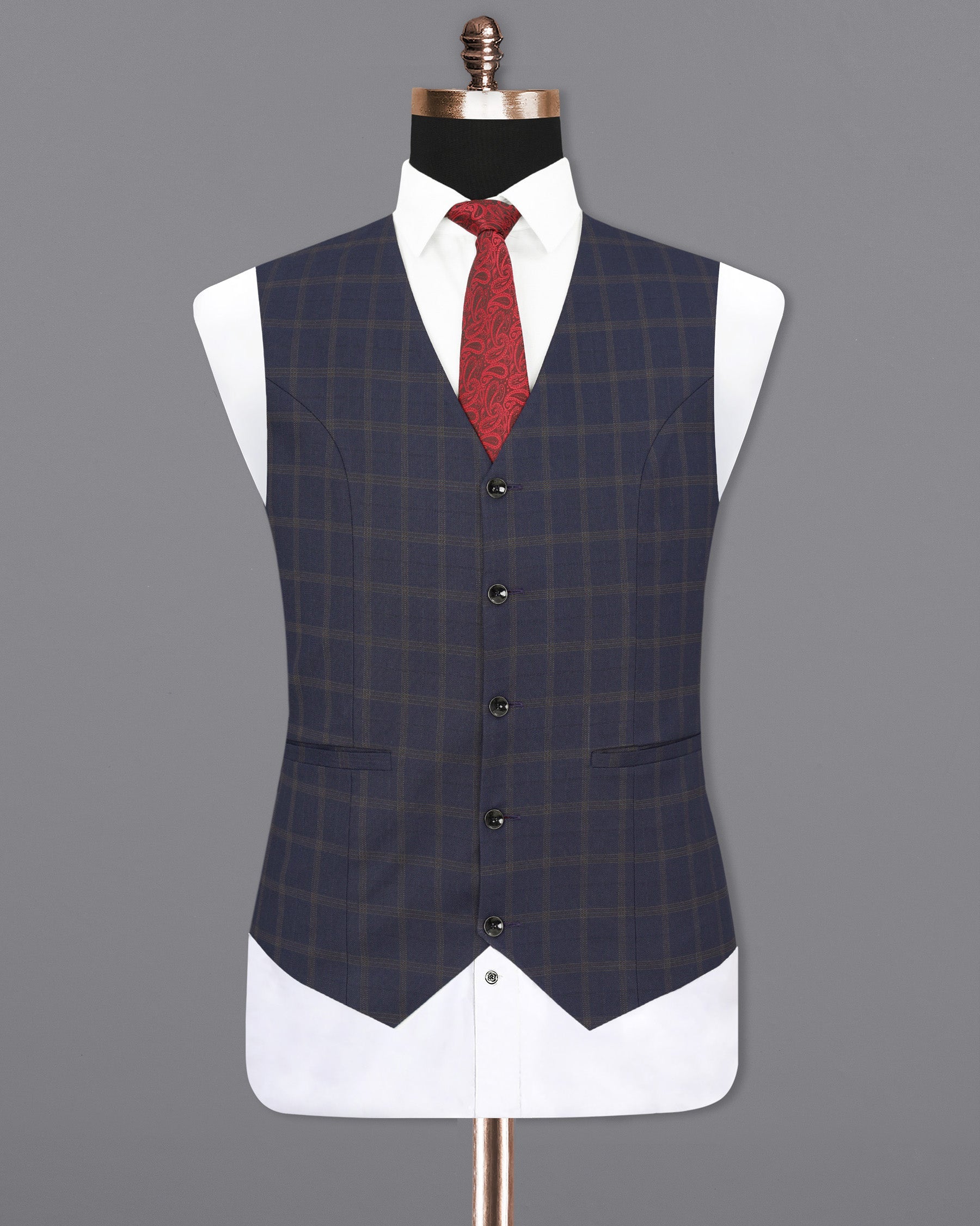 Gunmetal Blue Plaid Waistcoat V1892-36, V1892-38, V1892-40, V1892-42, V1892-44, V1892-46, V1892-48, V1892-50, V1892-52, V1892-54, V1892-56, V1892-58, V1892-60