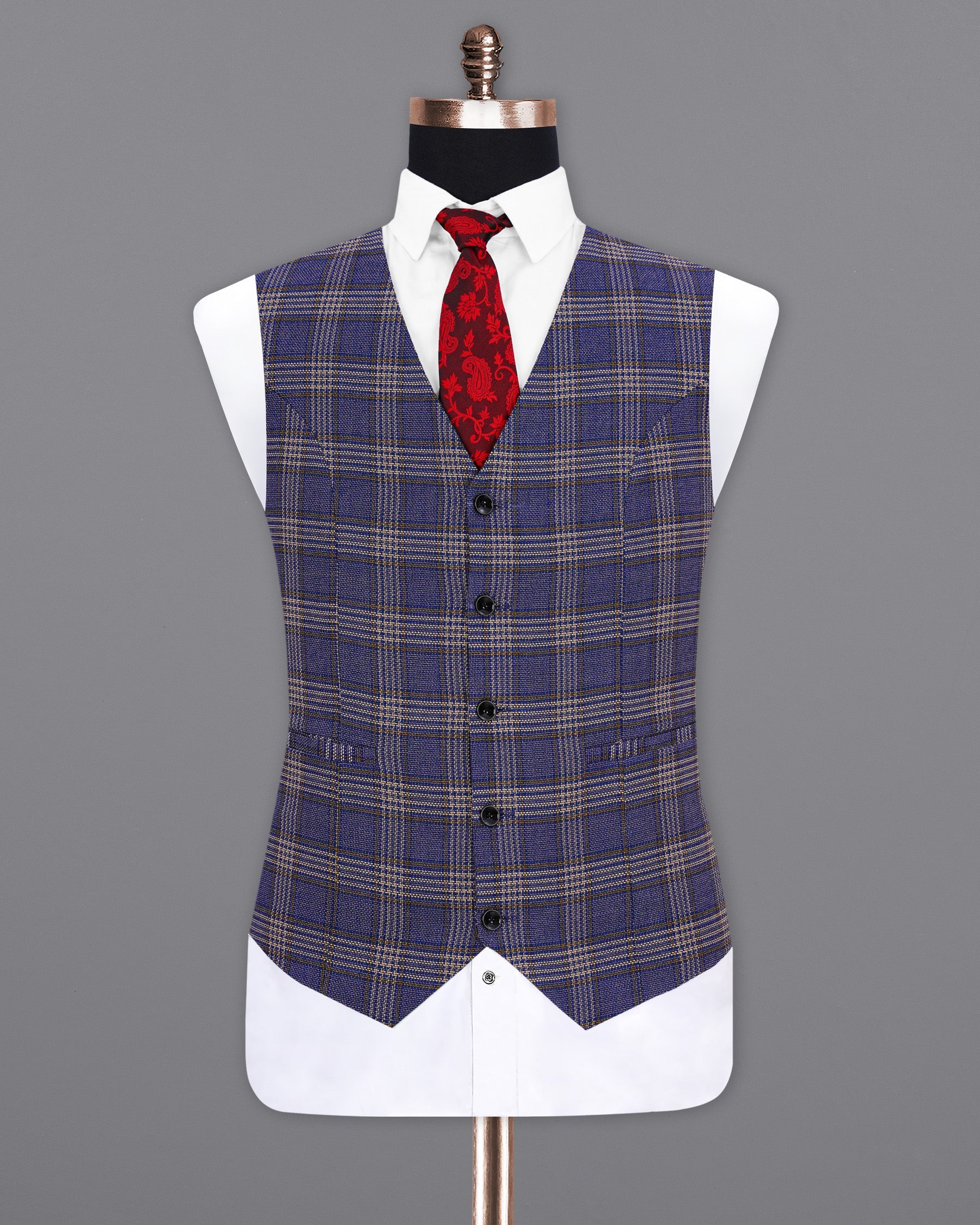 Meteorite Navy Blue with Tide Brown Plaid Waistcoat V1969-36, V1969-38, V1969-40, V1969-42, V1969-44, V1969-46, V1969-48, V1969-50, V1969-52, V1969-54, V1969-56, V1969-58, V1969-60