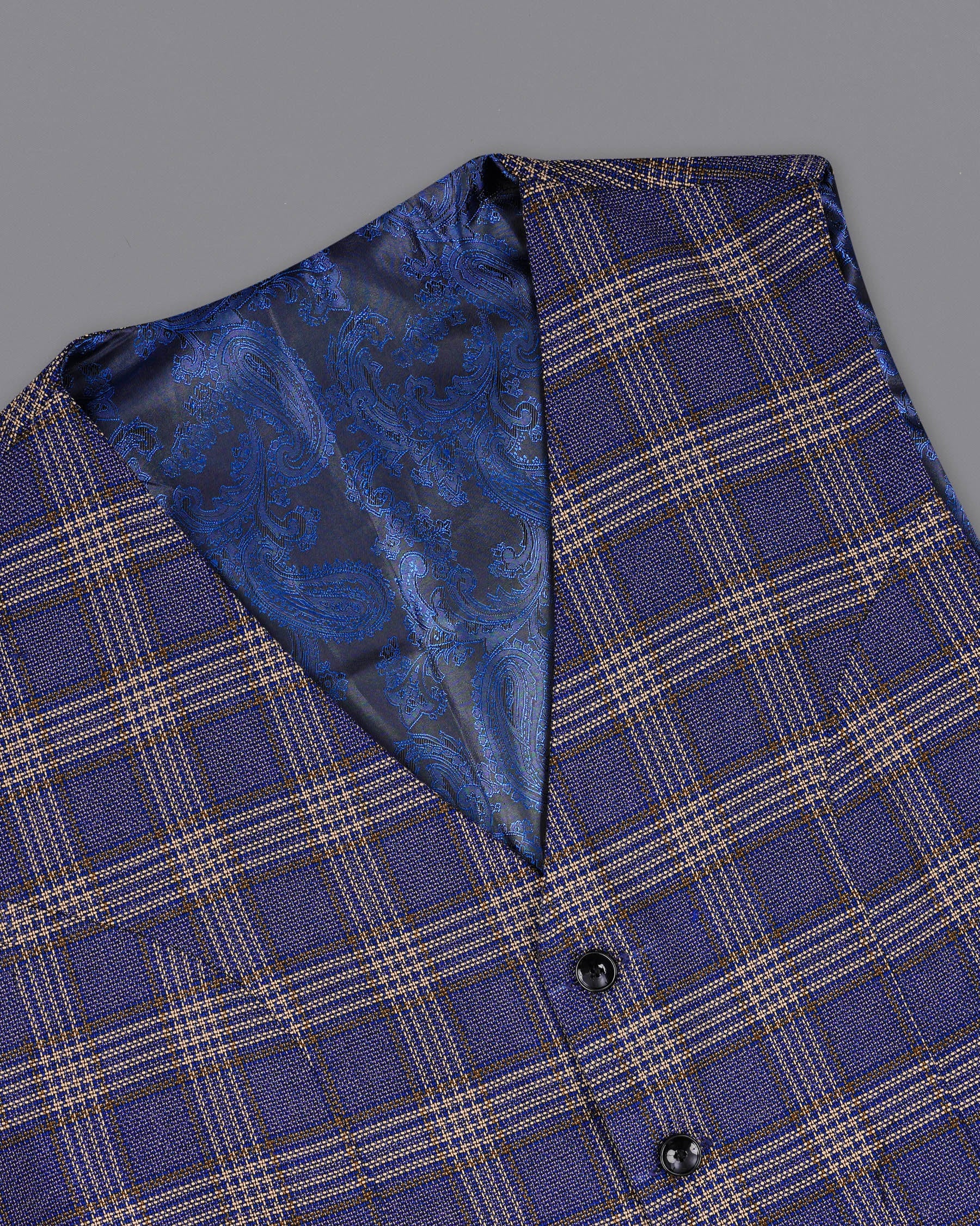 Meteorite Navy Blue with Tide Brown Plaid Waistcoat V1969-36, V1969-38, V1969-40, V1969-42, V1969-44, V1969-46, V1969-48, V1969-50, V1969-52, V1969-54, V1969-56, V1969-58, V1969-60