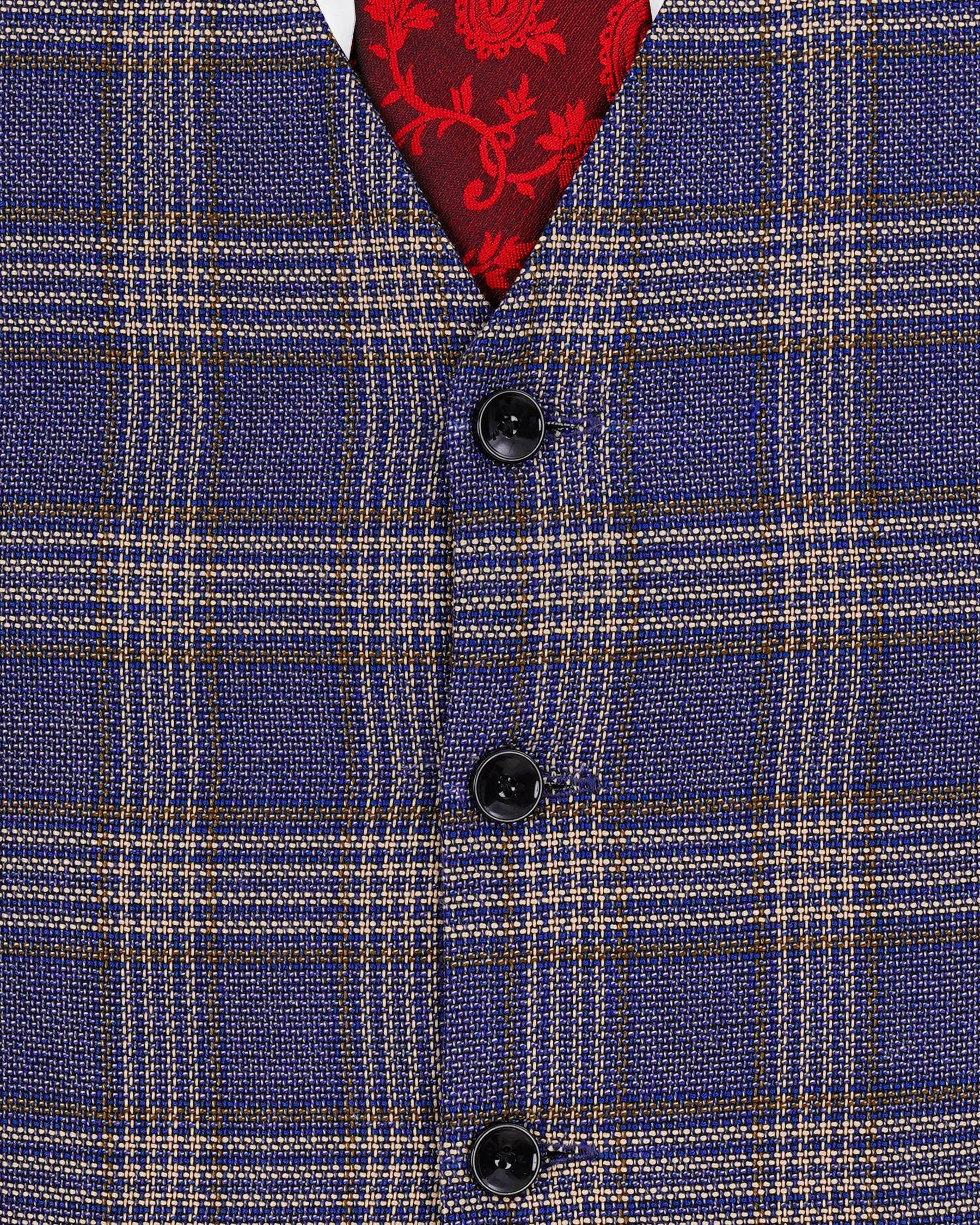 Meteorite Navy Blue with Tide Brown Plaid Waistcoat V1969-36, V1969-38, V1969-40, V1969-42, V1969-44, V1969-46, V1969-48, V1969-50, V1969-52, V1969-54, V1969-56, V1969-58, V1969-60