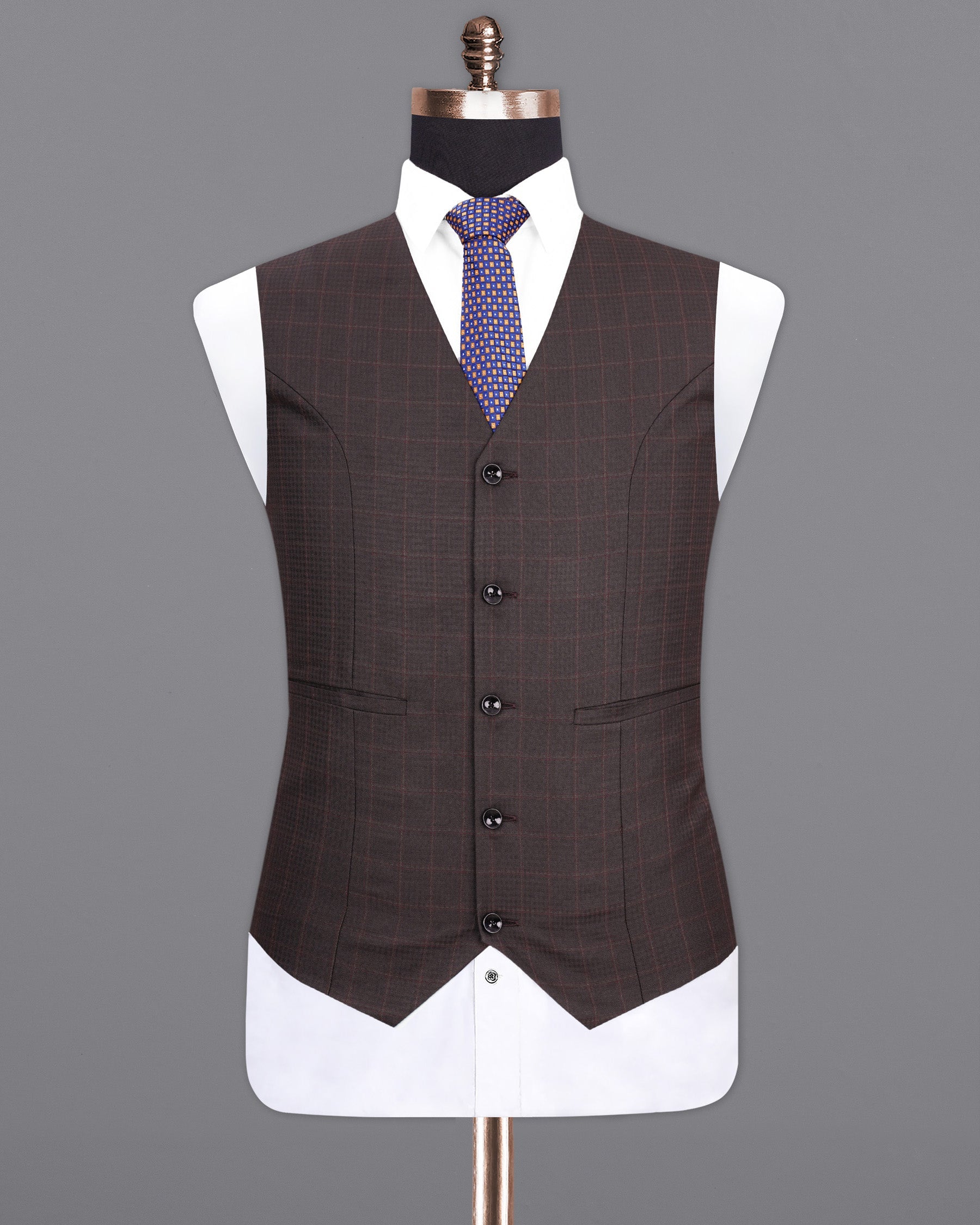 Thunder Brown Checkered Waistcoat V1985-36, V1985-38, V1985-40, V1985-42, V1985-44, V1985-46, V1985-48, V1985-50, V1985-52, V1985-54, V1985-56, V1985-58, V1985-60