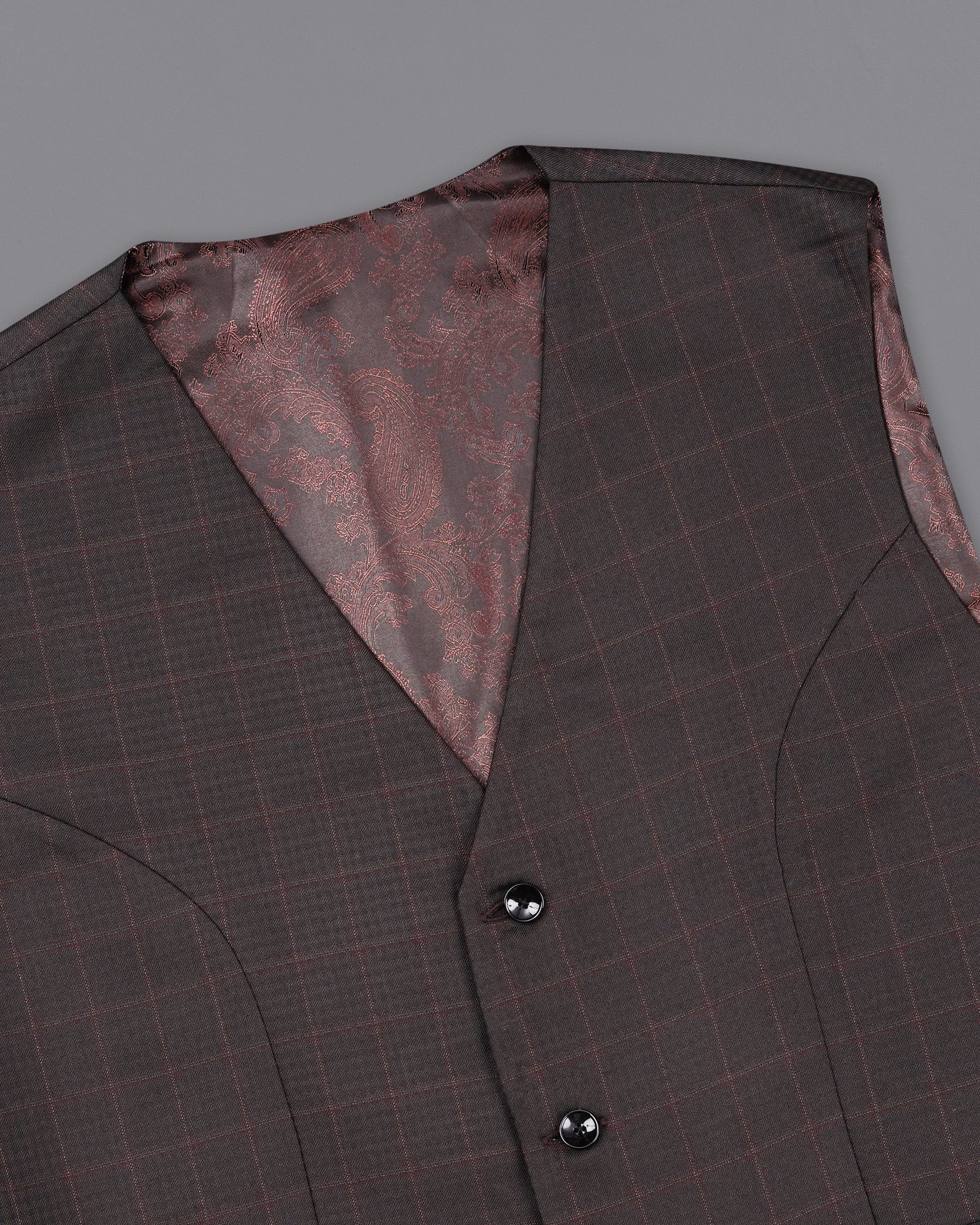 Thunder Brown Checkered Waistcoat V1985-36, V1985-38, V1985-40, V1985-42, V1985-44, V1985-46, V1985-48, V1985-50, V1985-52, V1985-54, V1985-56, V1985-58, V1985-60