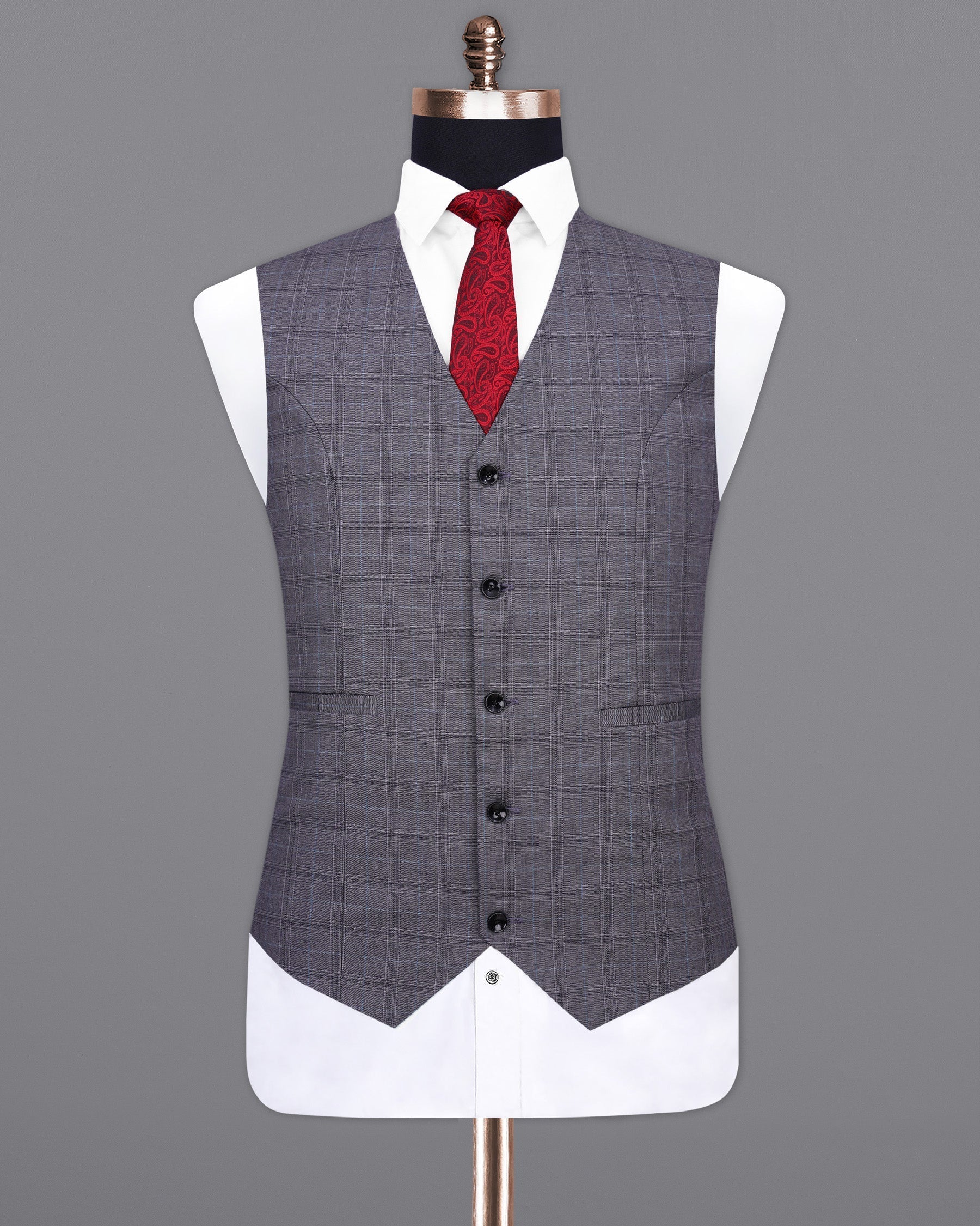 Mobster Grey Windowpane Premium Cotton Waistcoat V1991-36, V1991-38, V1991-40, V1991-42, V1991-44, V1991-46, V1991-48, V1991-50, V1991-52, V1991-54, V1991-56, V1991-58, V1991-60