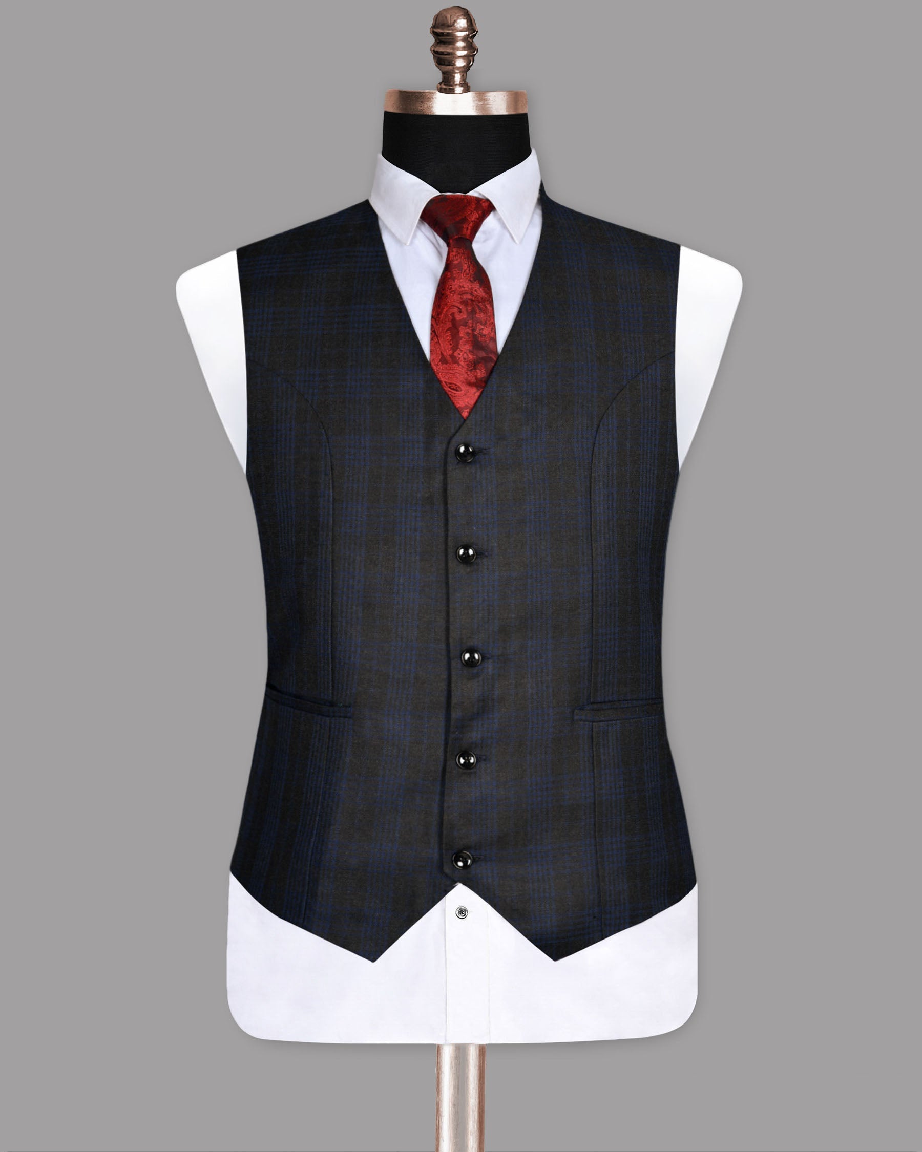 Charcoal Plaid Wool Blend  Waistcoat V205-36, V205-38, V205-40, V205-54, V205-58, V205-56, V205-42, V205-44, V205-46, V205-48, V205-50, V205-52, V205-60