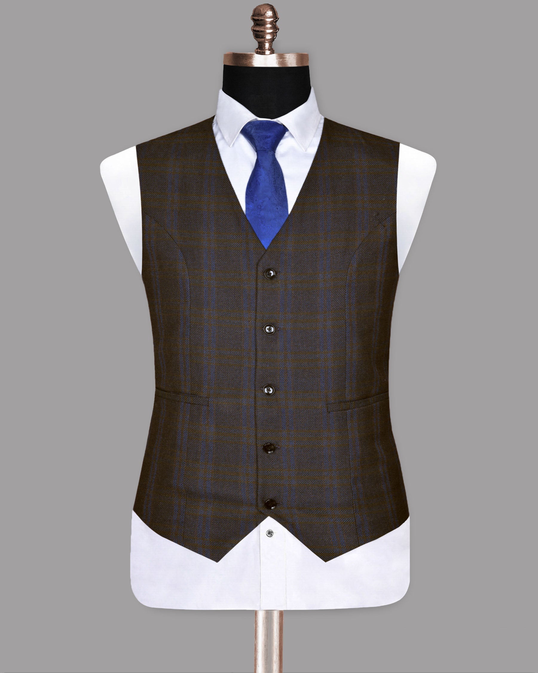 Chocolate Brown subtle windowpane Dobby Wool  Tweed Waistcoat V209-42, V209-44, V209-46, V209-48, V209-50, V209-52, V209-54, V209-56, V209-58, V209-36, V209-38, V209-40, V209-60