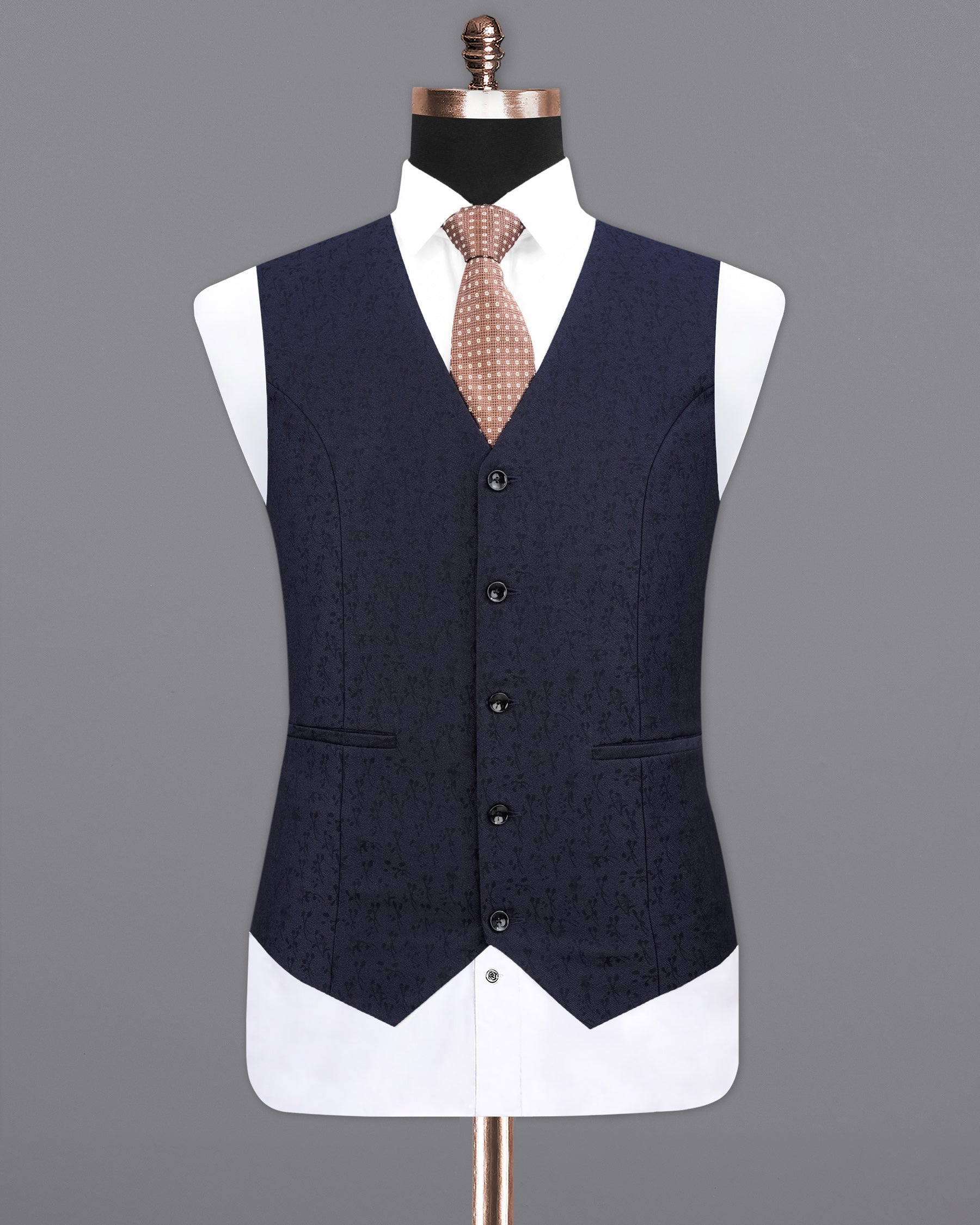 Bleached Cedar Navy Blue Ditzy Textured With Black Waistcoat  V2104-36, V2104-38, V2104-40, V2104-42, V2104-44, V2104-46, V2104-48, V2104-50, V2104-52, V2104-54, V2104-56, V2104-58, V2104-60