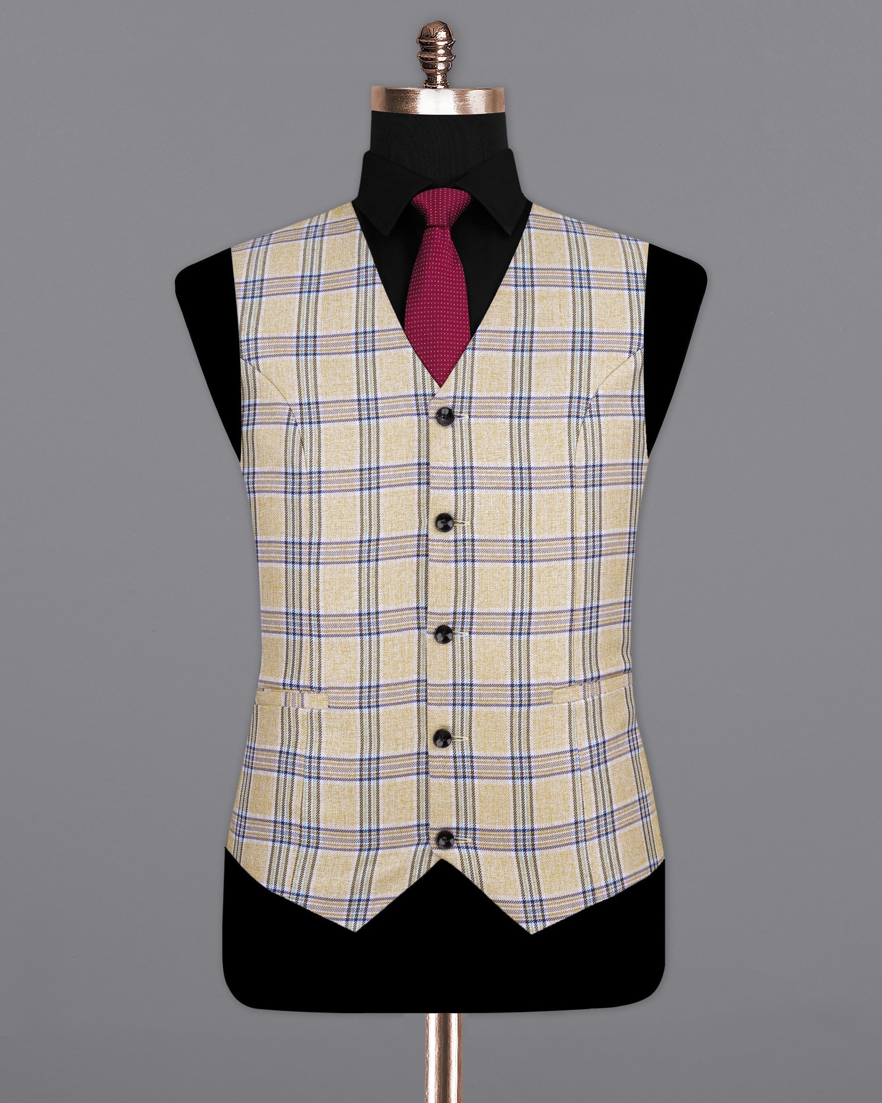 Coriander Light Brown with Rhino Blue Plaid Waistcoat  V2155-36, V2155-38, V2155-40, V2155-42, V2155-44, V2155-46, V2155-48, V2155-50, V2155-52, V2155-54, V2155-56, V2155-58, V2155-60