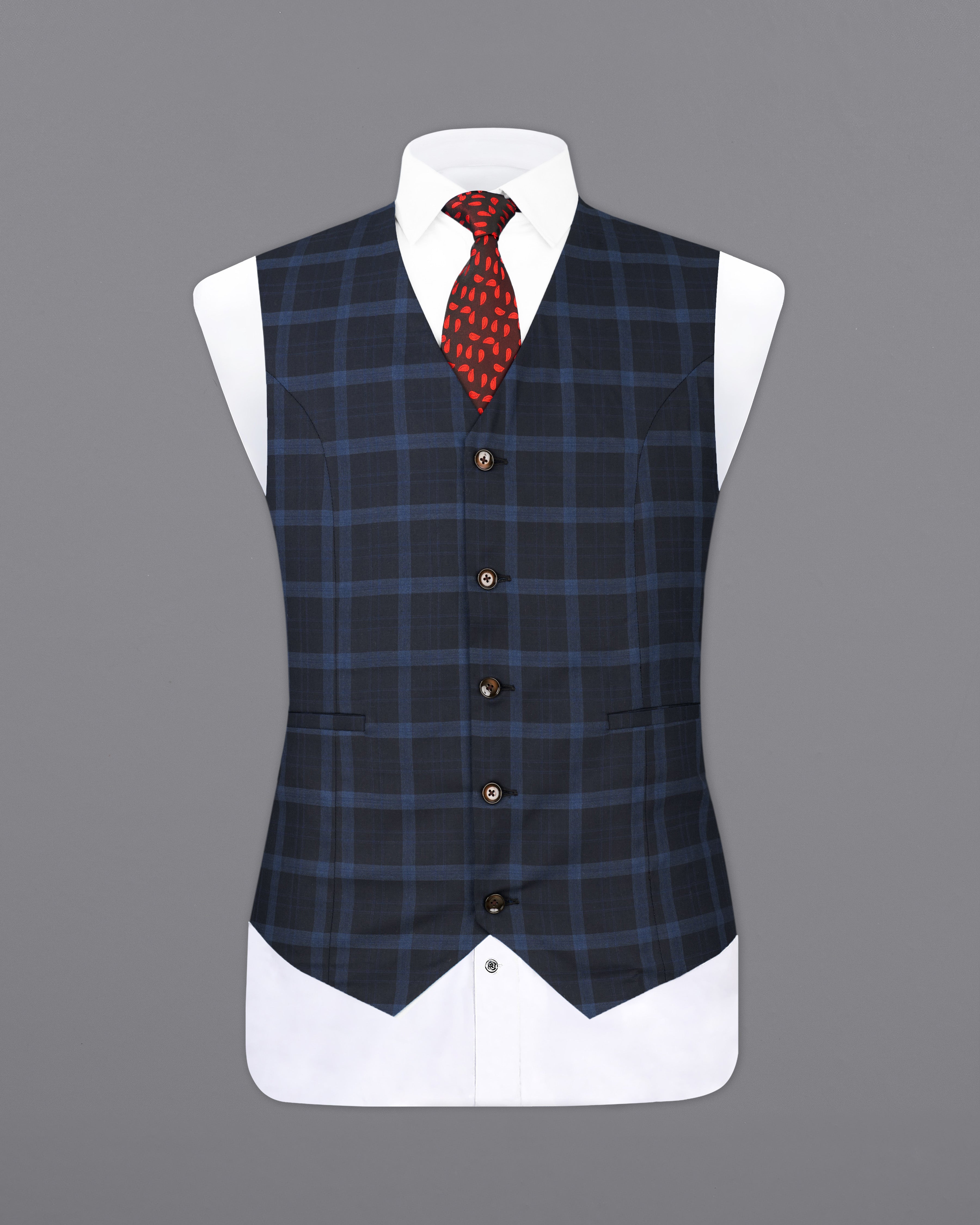 Baltic Sea Navy Blue Windowpane  Waistcoat V2252-36, V2252-38, V2252-40, V2252-42, V2252-44, V2252-46, V2252-48, V2252-50, V2252-52, V2252-54, V2252-56, V2252-58, V2252-60