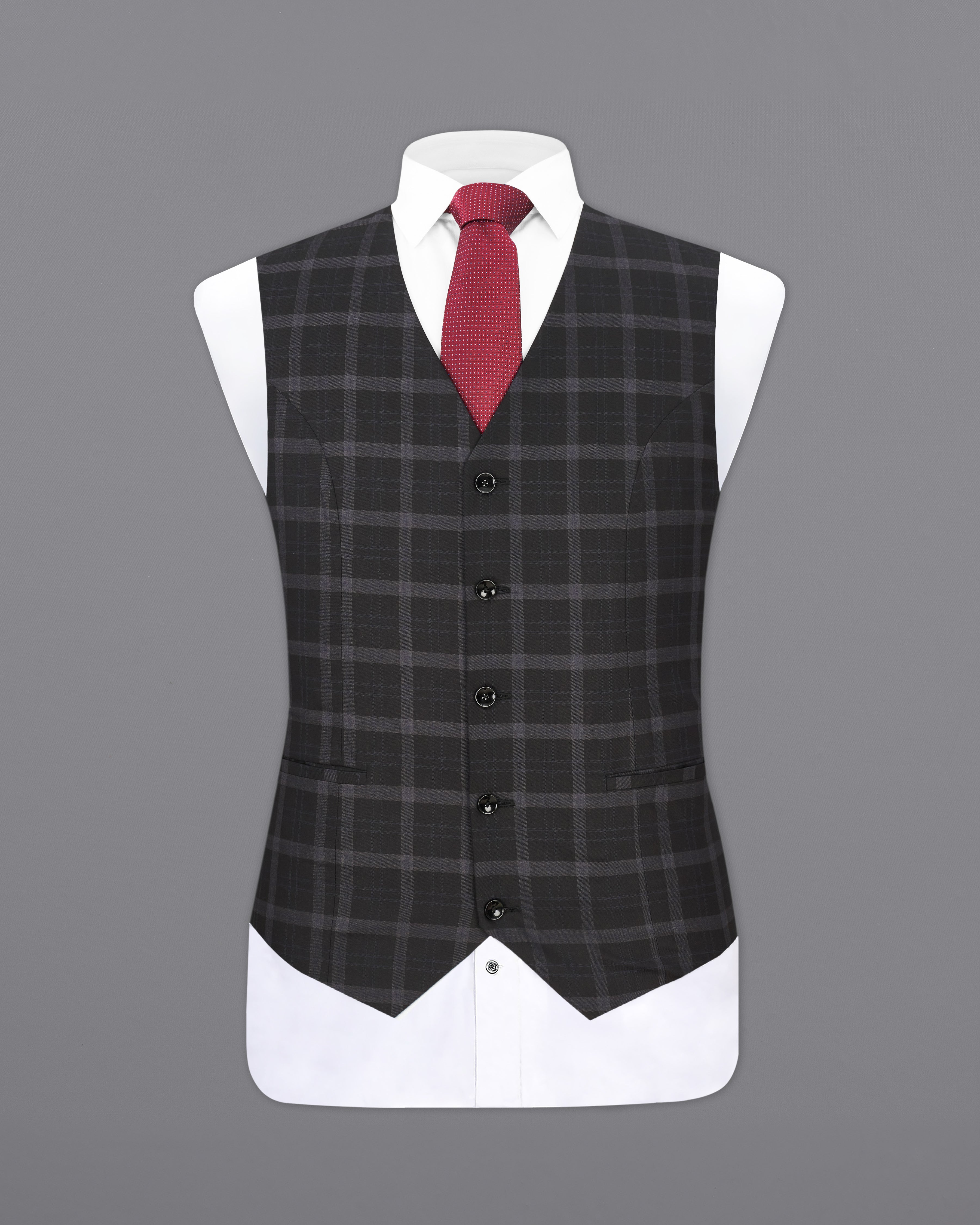 Bleached Cedar Black Plaid Waistcoat V2294-36, V2294-38, V2294-40, V2294-42, V2294-44, V2294-46, V2294-48, V2294-50, V2294-52, V2294-54, V2294-56, V2294-58, V2294-60