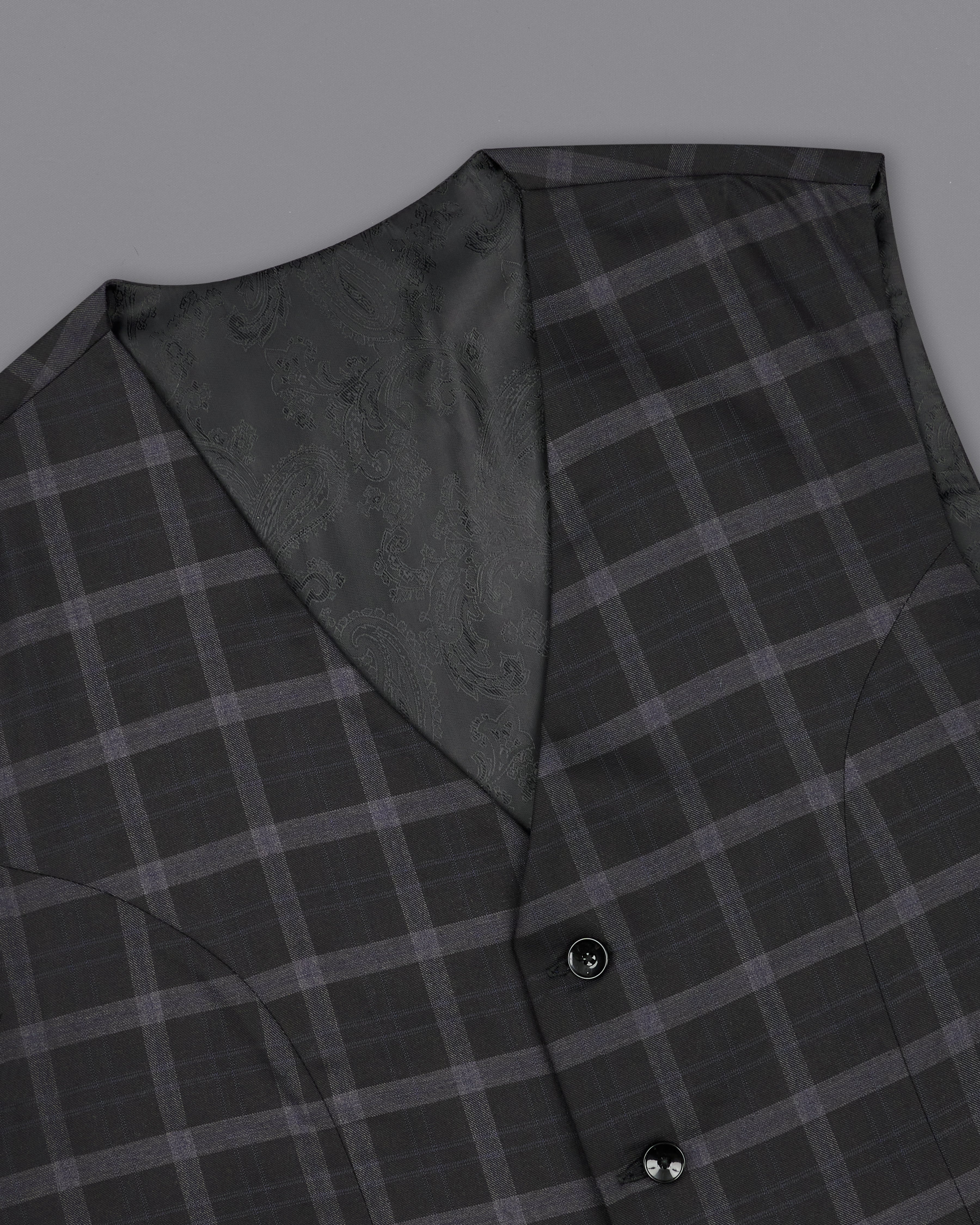 Bleached Cedar Black Plaid Waistcoat V2294-36, V2294-38, V2294-40, V2294-42, V2294-44, V2294-46, V2294-48, V2294-50, V2294-52, V2294-54, V2294-56, V2294-58, V2294-60