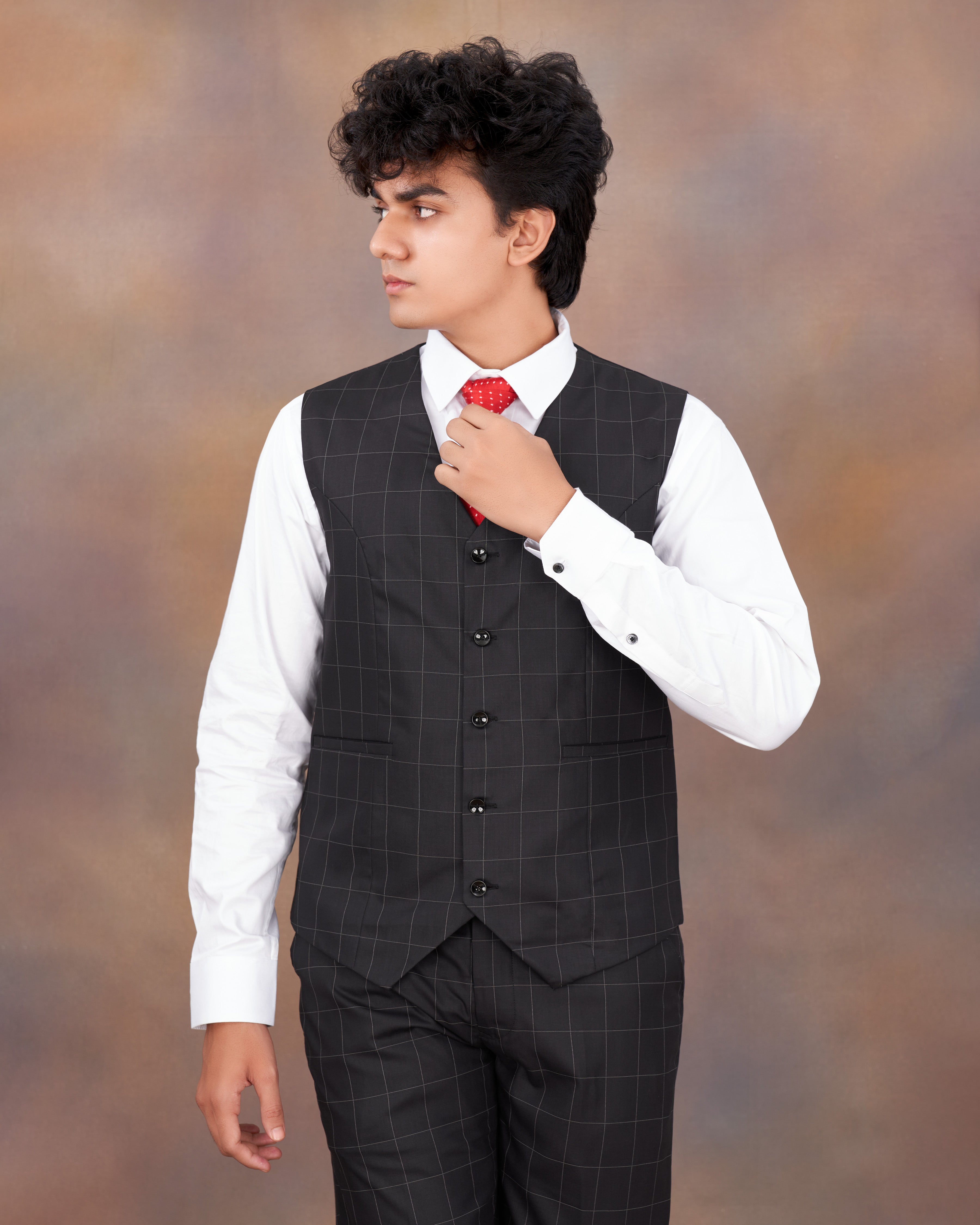 Jade Black Plaid Waistcoat V2328-36, V2328-38, V2328-40, V2328-42, V2328-44, V2328-46, V2328-48, V2328-50, V2328-52, V2328-54, V2328-56, V2328-58, V2328-60