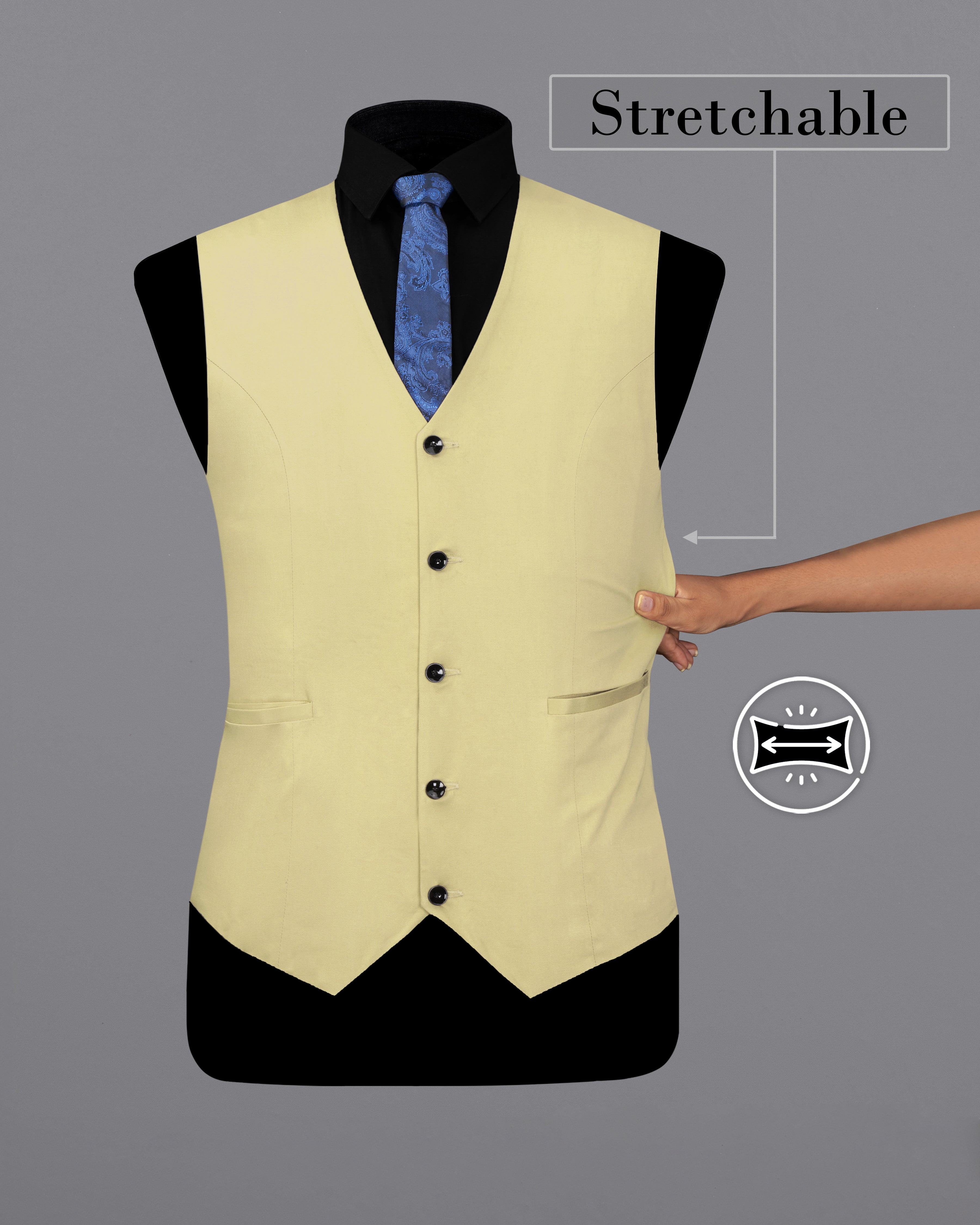 Maize Light Brown Stretchable Premium Cotton Waistcoat V2657-36, V2657-38, V2657-40, V2657-42, V2657-44, V2657-46, V2657-48, V2657-50, V2657-52, V2657-54, V2657-56, V2657-58, V2657-60