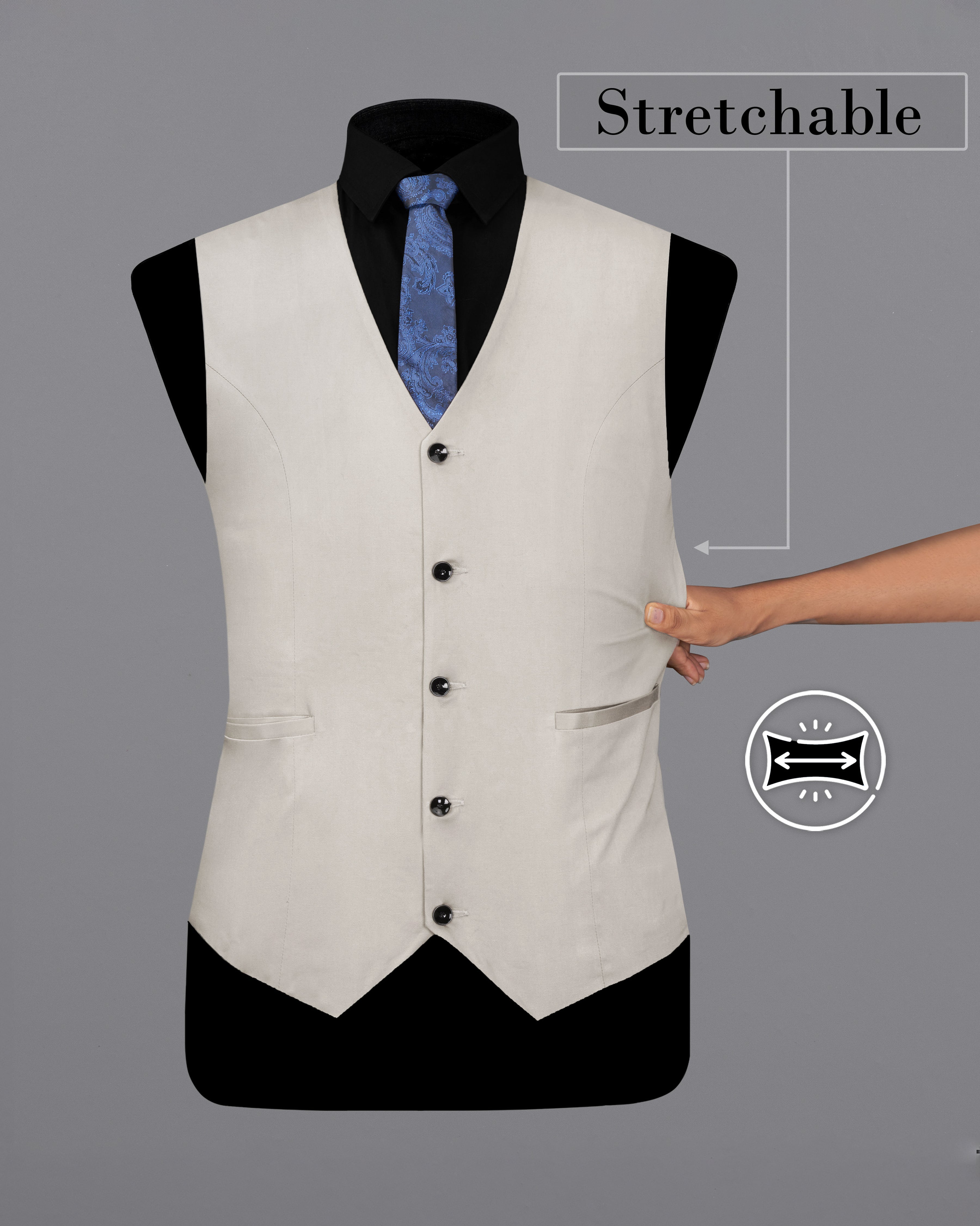 Sisal Light Gray Stretchable Premium Cotton Waistcoat V2677-36, V2677-38, V2677-40, V2677-42, V2677-44, V2677-46, V2677-48, V2677-50, V2677-52, V2677-54, V2677-56, V2677-58, V2677-60