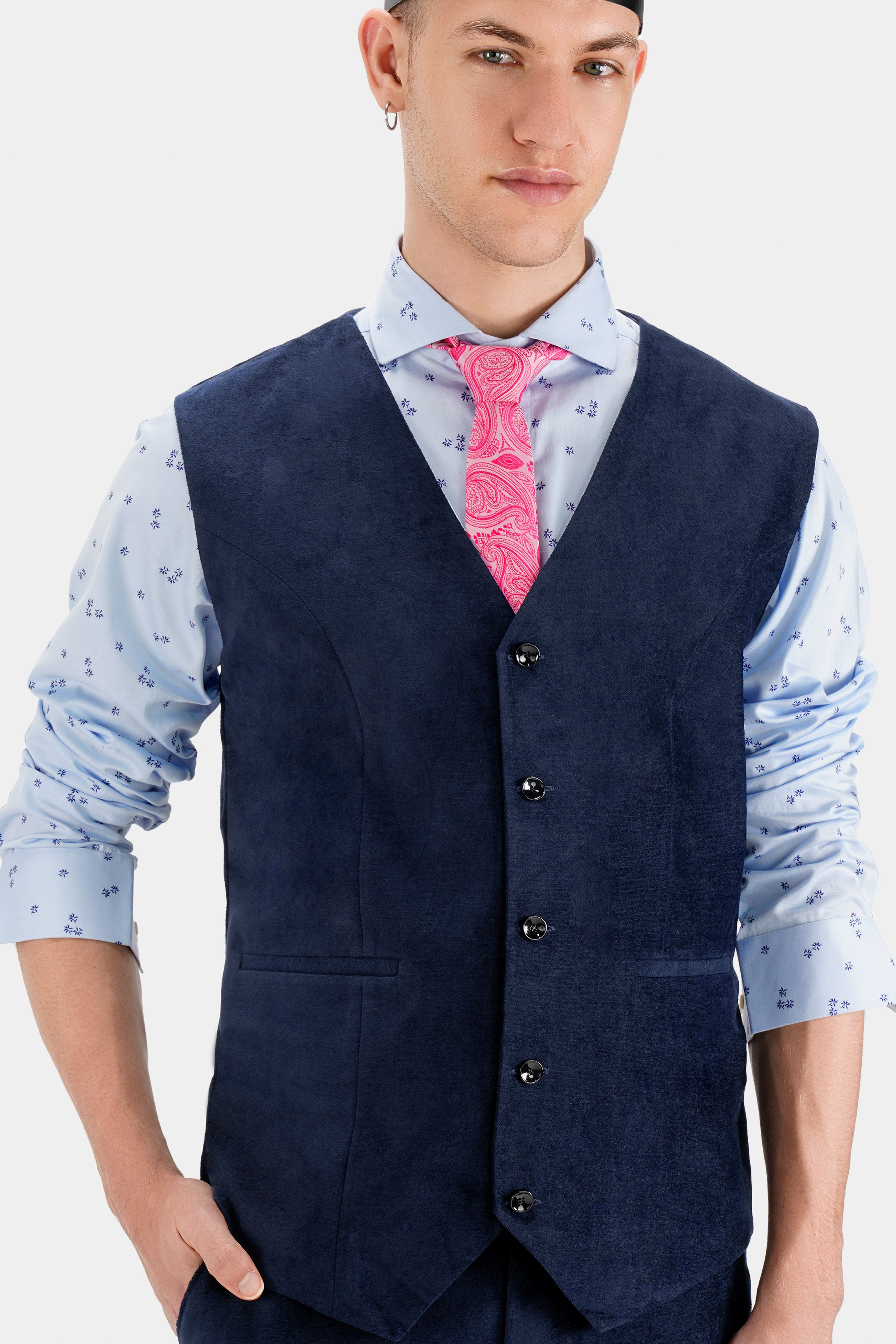 Mirage Blue Solid Waistcoat