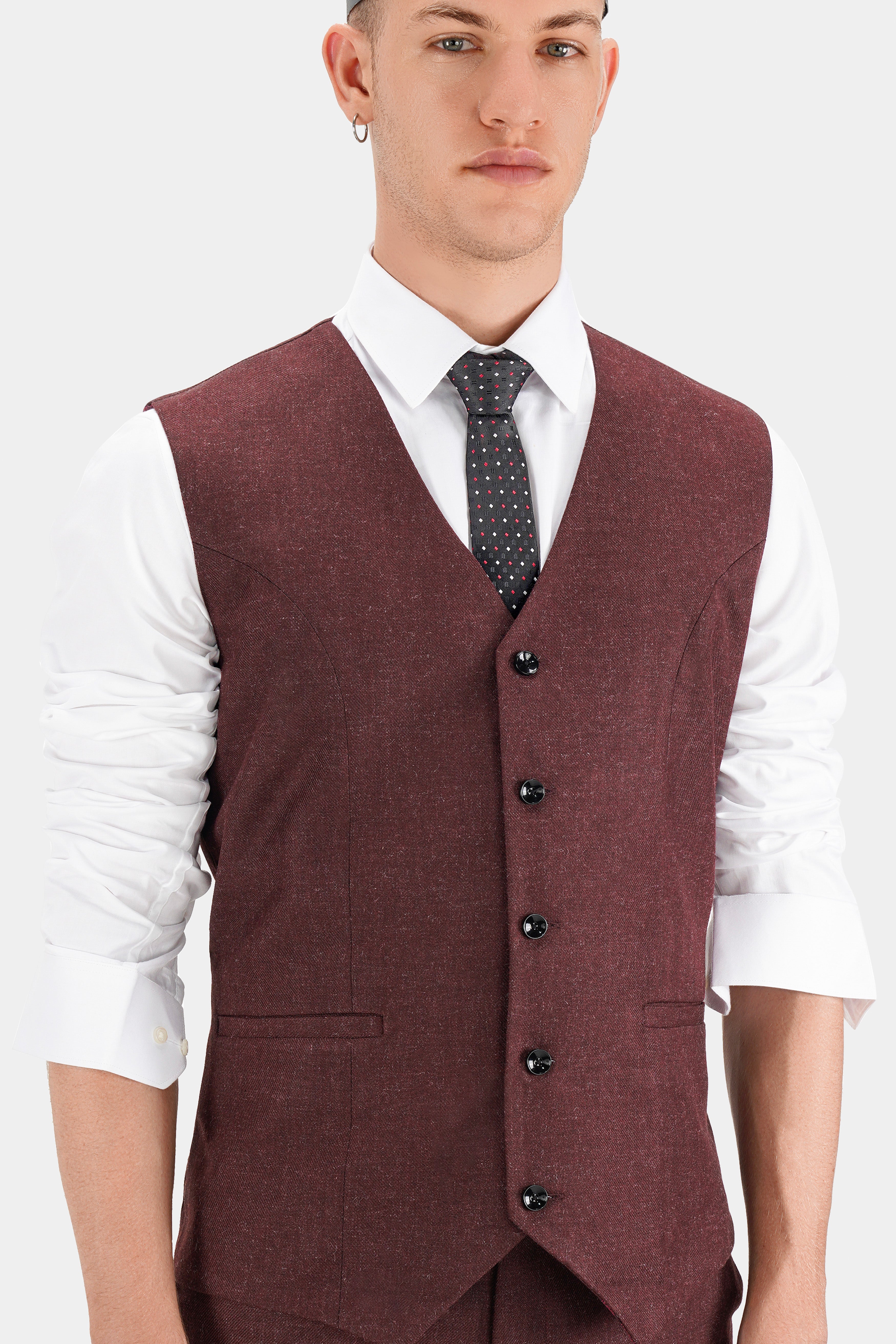 Noir Maroon Tweed Waistcoat