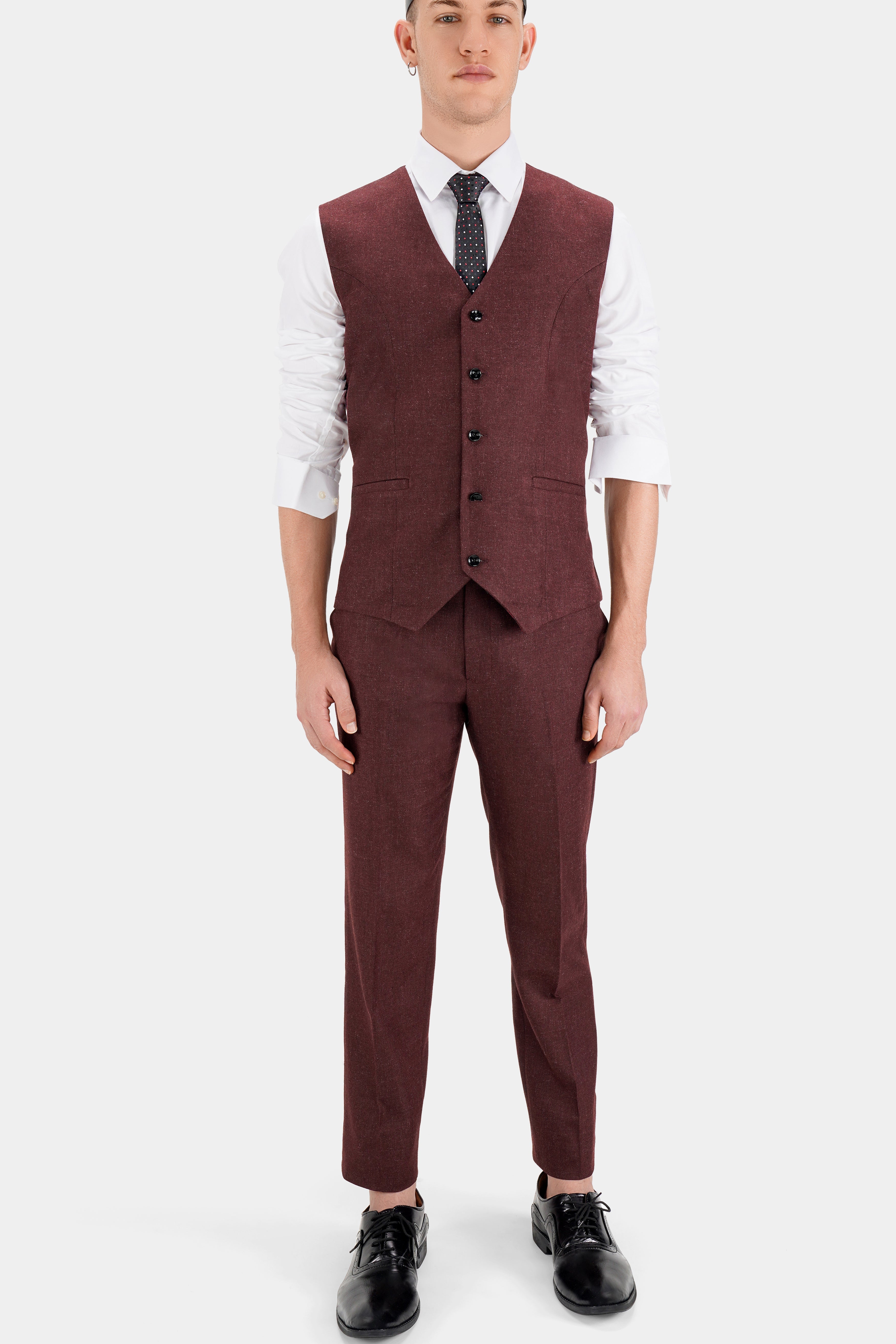 Noir Maroon Tweed Waistcoat