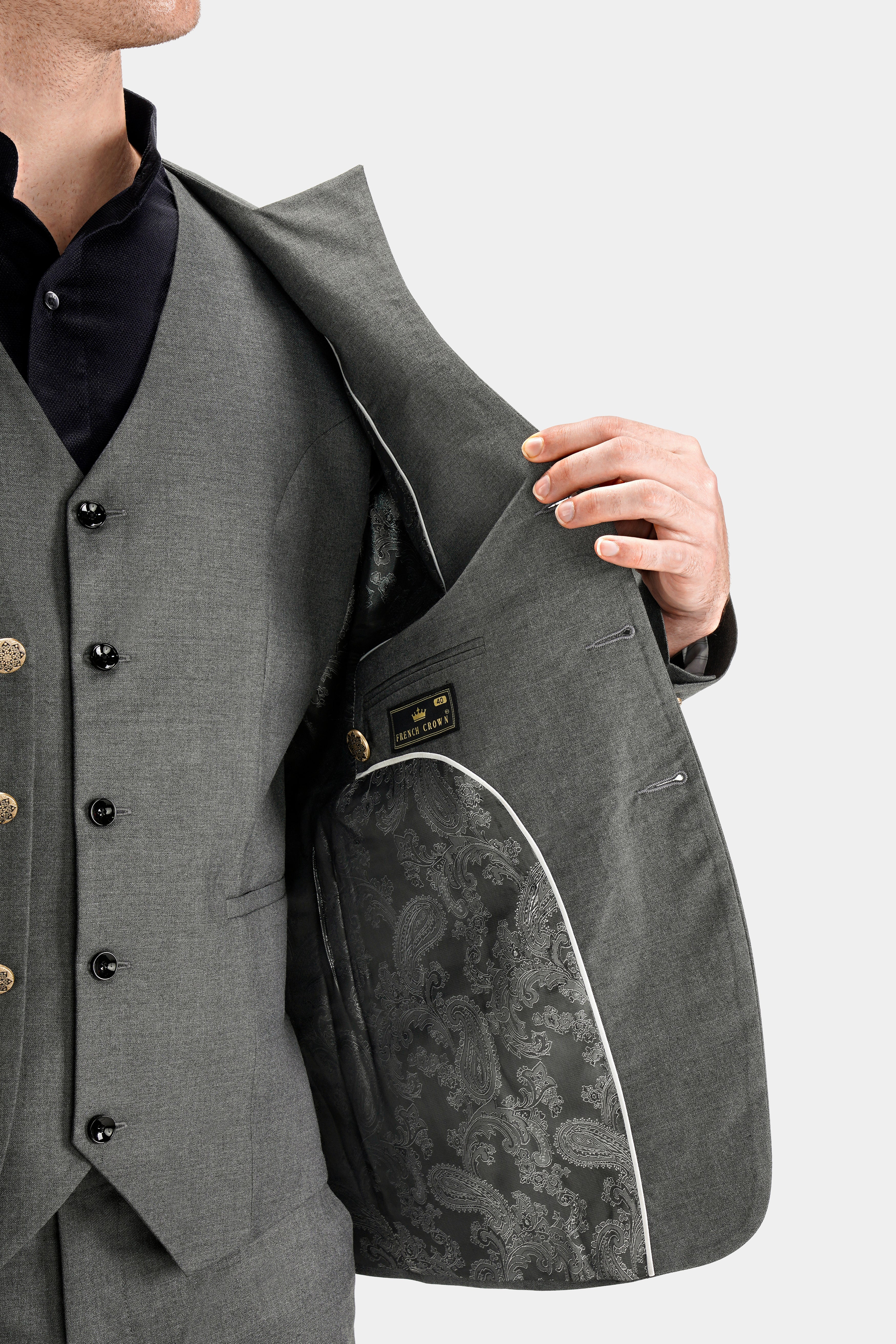 Fuscous Gray Wool Rich Waistcoat