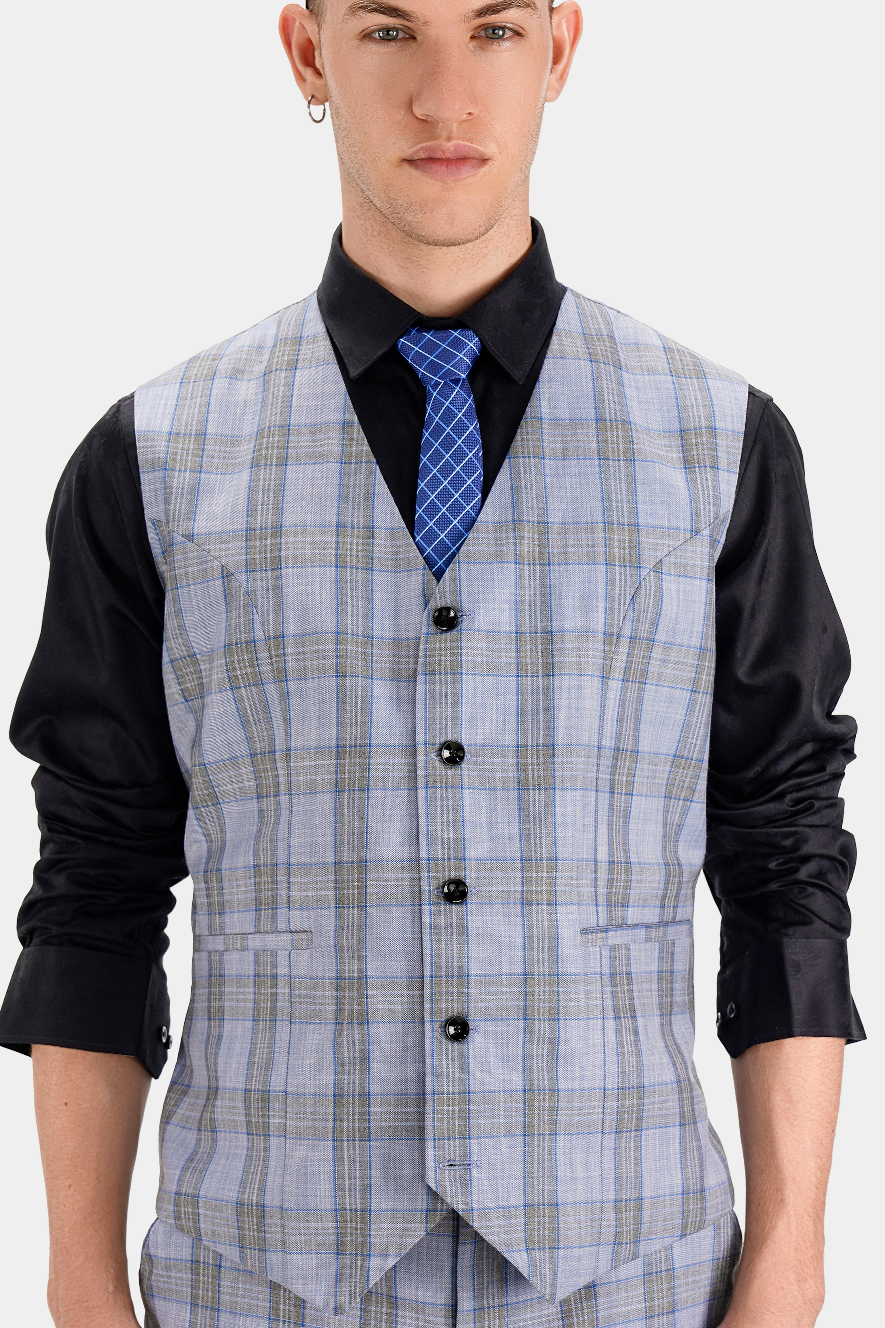 Slate Gray with Tapa Brown Plaid Wool Rich Waistcoat