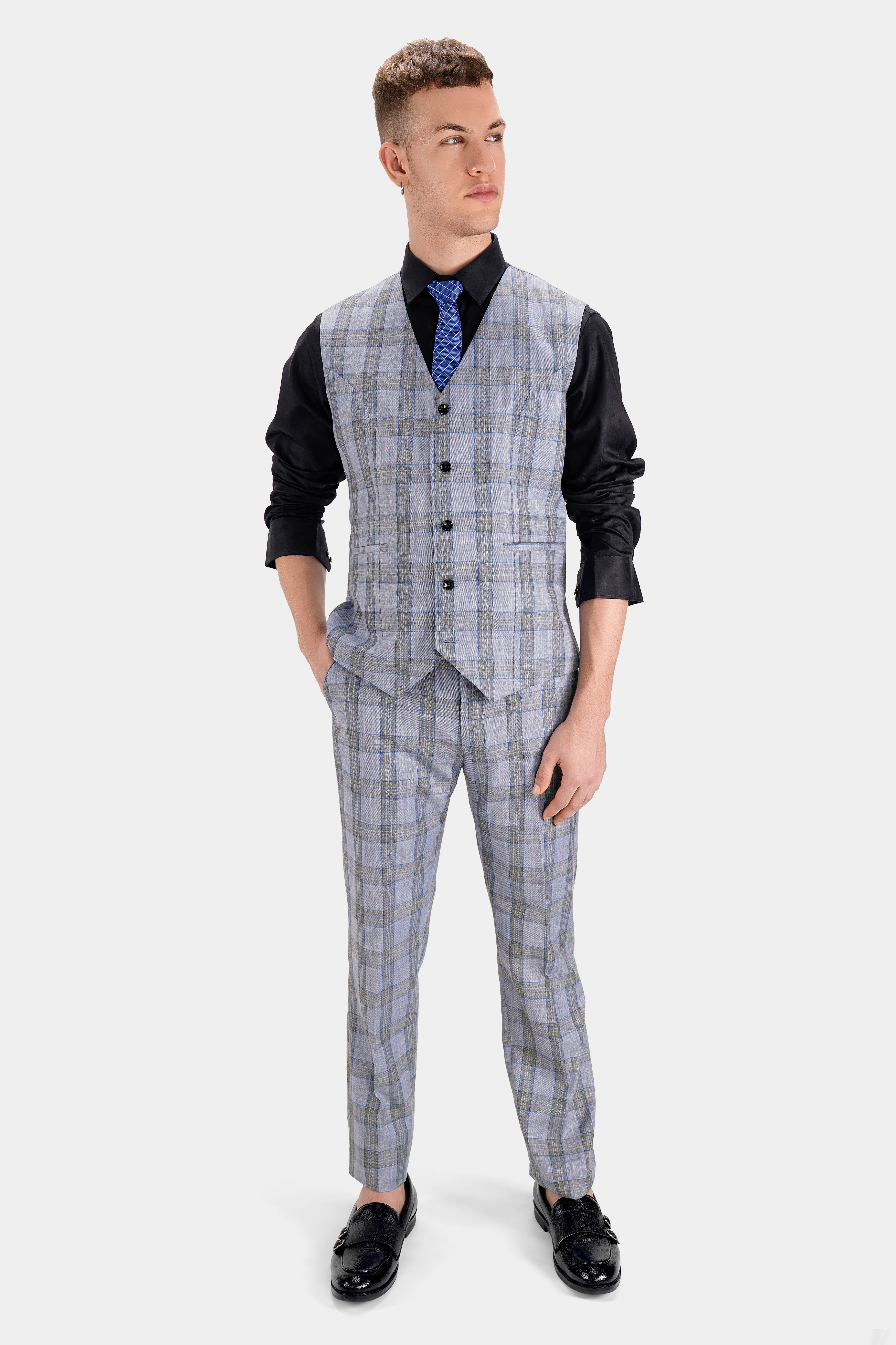 Slate Gray with Tapa Brown Plaid Wool Rich Waistcoat V2743-36, V2743-38, V2743-40, V2743-42, V2743-44, V2743-46, V2743-48, V2743-50, V2743-52, V2743-54, V2743-56, V2743-58, V2743-60