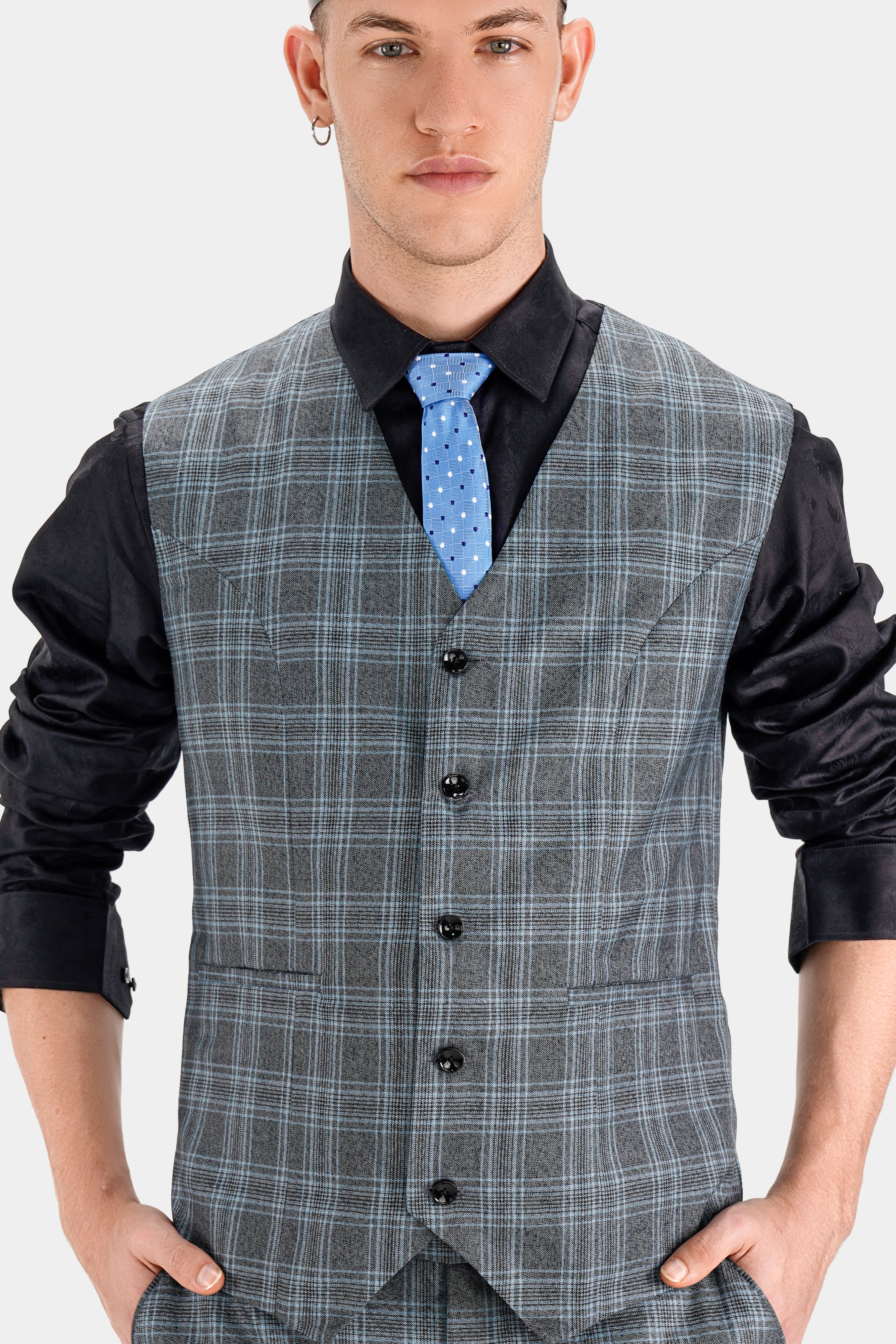 Ironside and Casper Gray Plaid Wool Rich Waistcoat