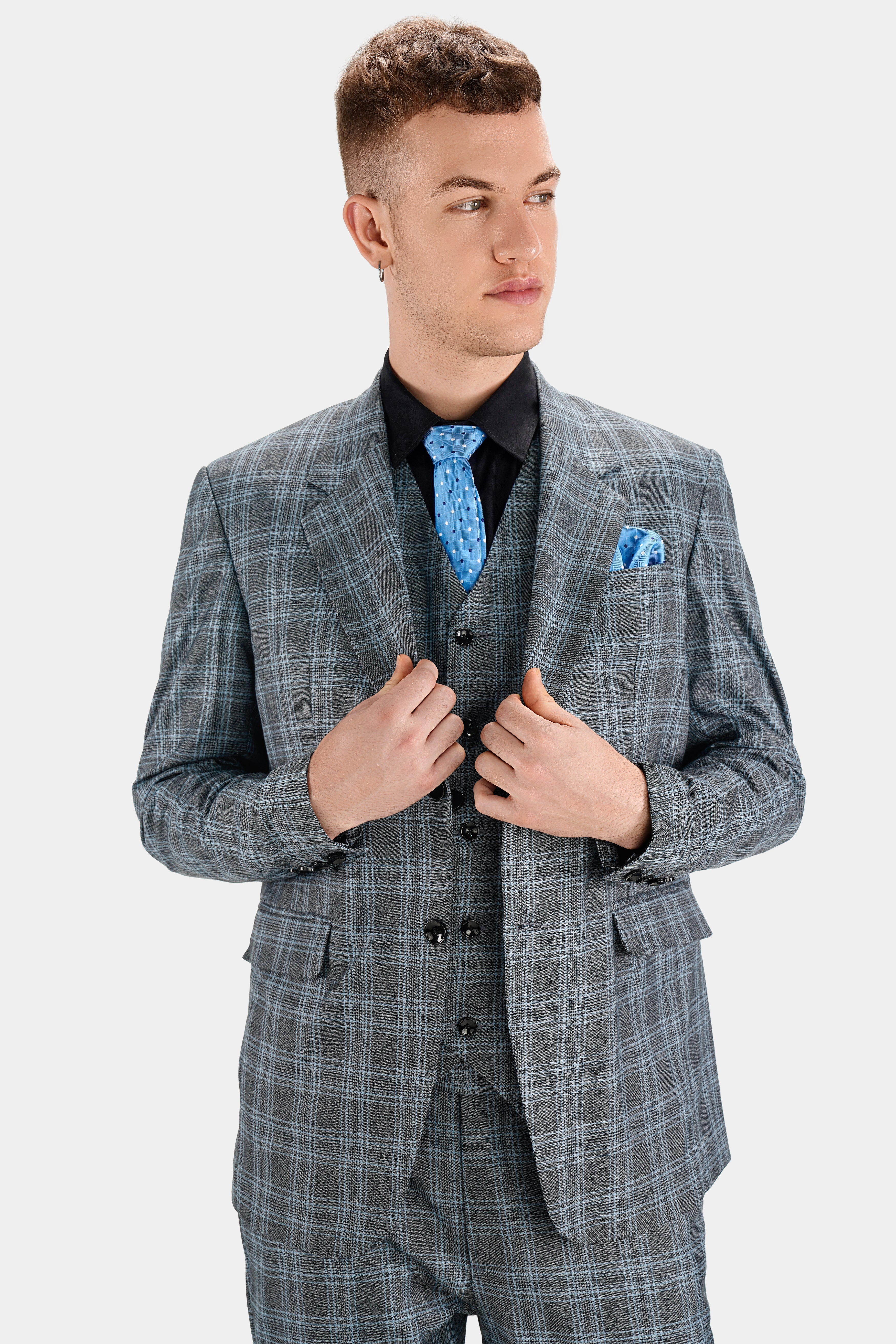 Ironside and Casper Gray Plaid Wool Rich Waistcoat V2744-36, V2744-38, V2744-40, V2744-42, V2744-44, V2744-46, V2744-48, V2744-50, V2744-52, V2744-54, V2744-56, V2744-58, V2744-60