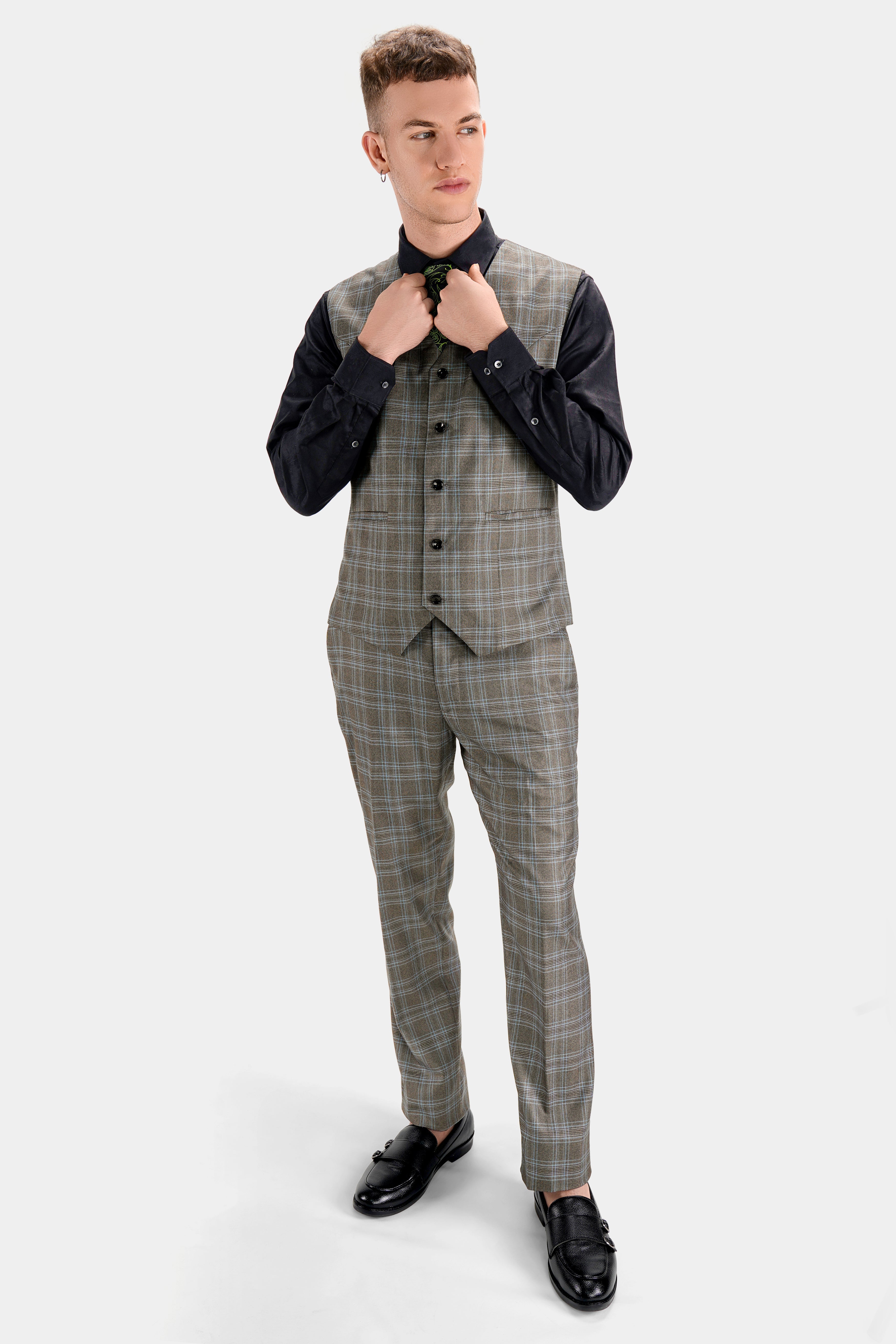 Dorado Brown with Casper Gray Plaid Wool Rich Waistcoat V2745-36, V2745-38, V2745-40, V2745-42, V2745-44, V2745-46, V2745-48, V2745-50, V2745-52, V2745-54, V2745-56, V2745-58, V2745-60