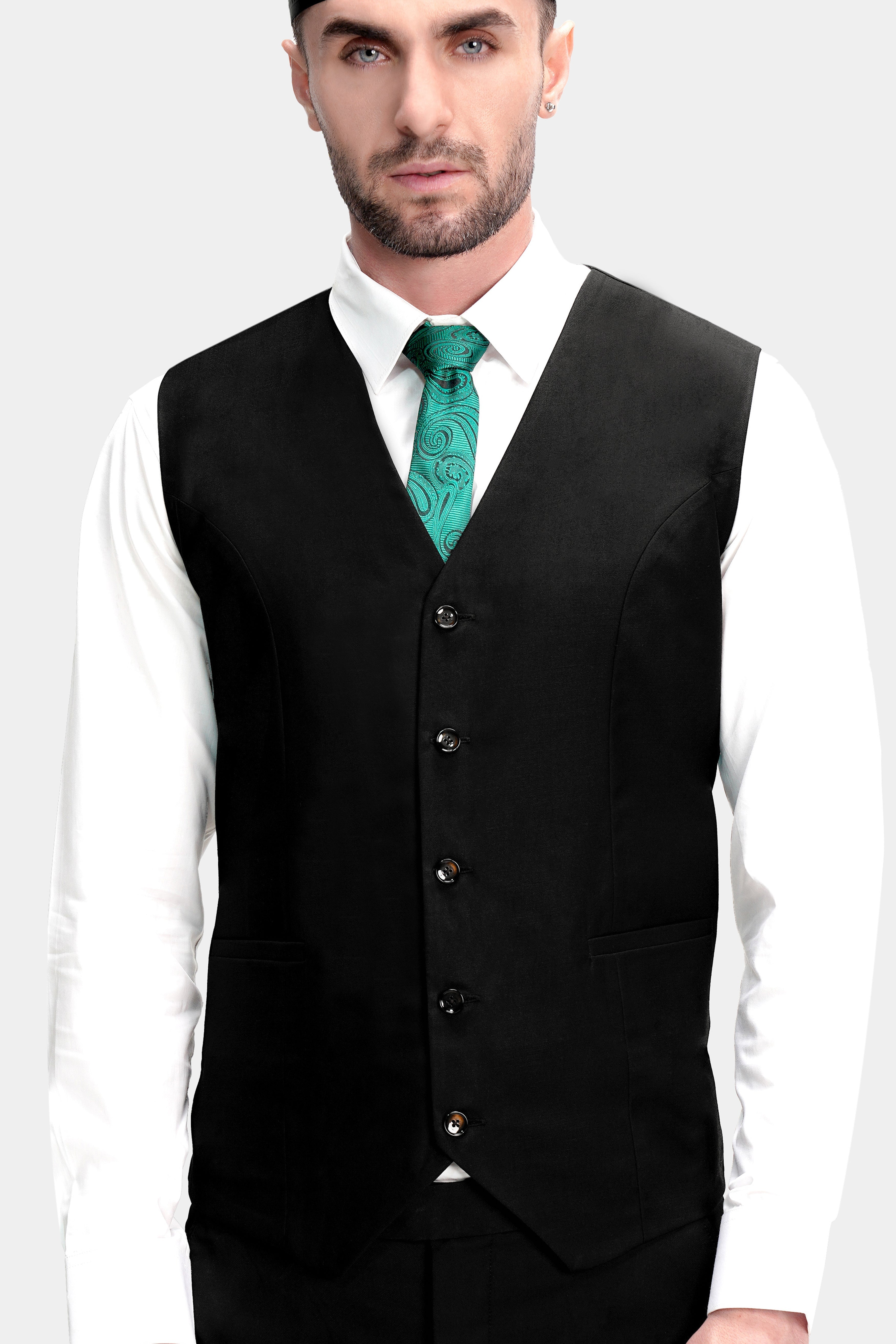 Jade Black Wool Rich Stretchable traveler Waistcoat