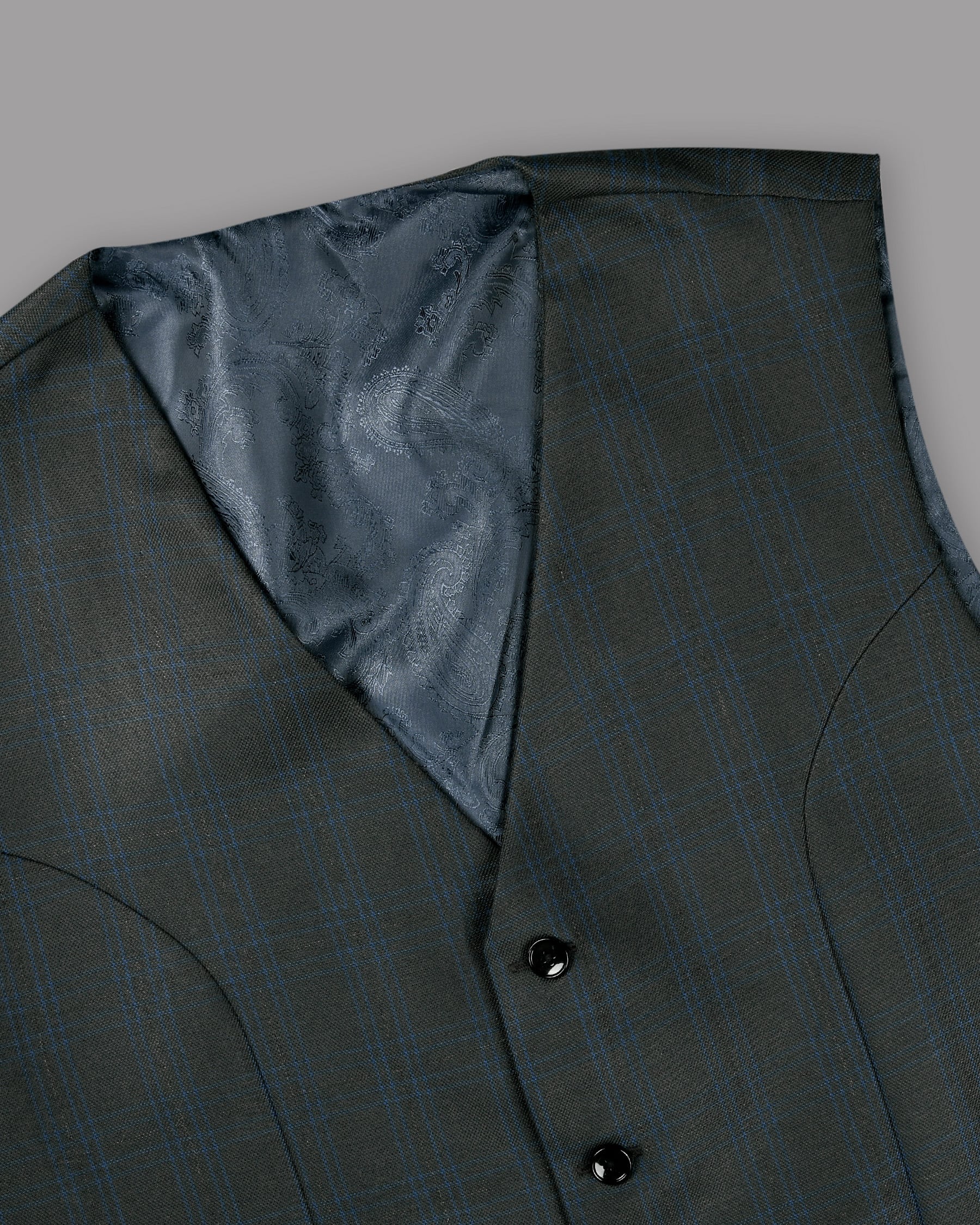 Charcoal Subtle Windowpane Wool Blend Waistcoat V279-56, V279-38, V279-36, V279-60, V279-42, V279-44, V279-46, V279-48, V279-50, V279-52, V279-54, V279-40, V279-58