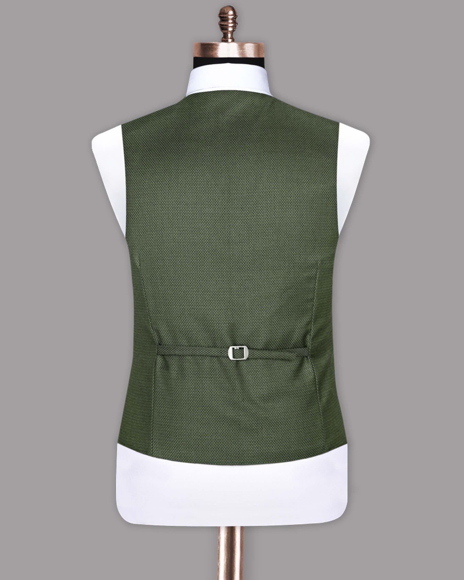 Crocodile Green Micro Dotted Wool Blend Waistcoat