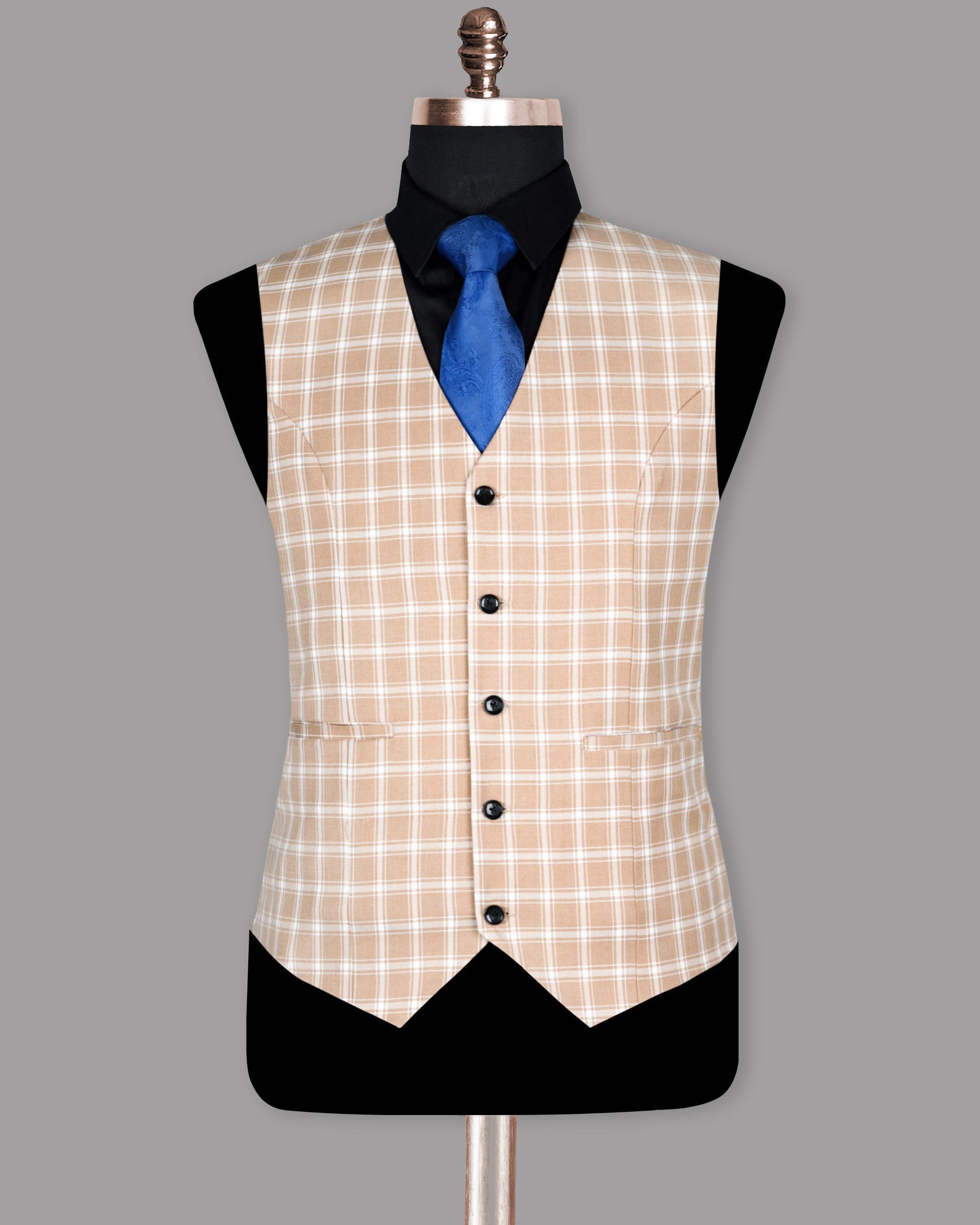 Beige Windowpane Wool Blend Waistcoat V954-38, V954-44, V954-54, V954-36, V954-40, V954-48, V954-60, V954-42, V954-46, V954-50, V954-52, V954-56, V954-58