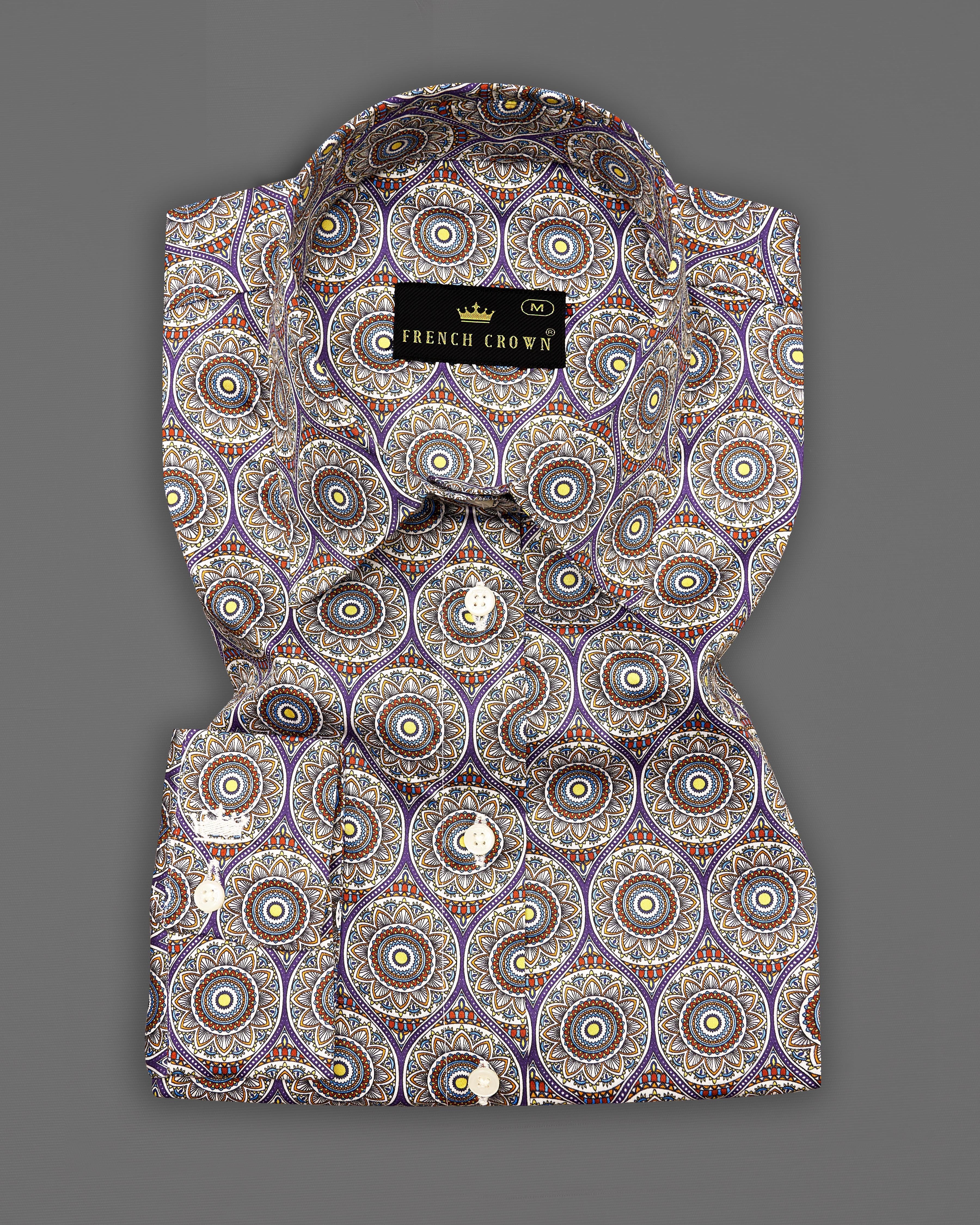 Mercury Brown Multicolour Ajrakh Printed Premium Cotton Shirt WS035-32, WS035-34, WS035-36, WS035-38, WS035-40, WS035-42