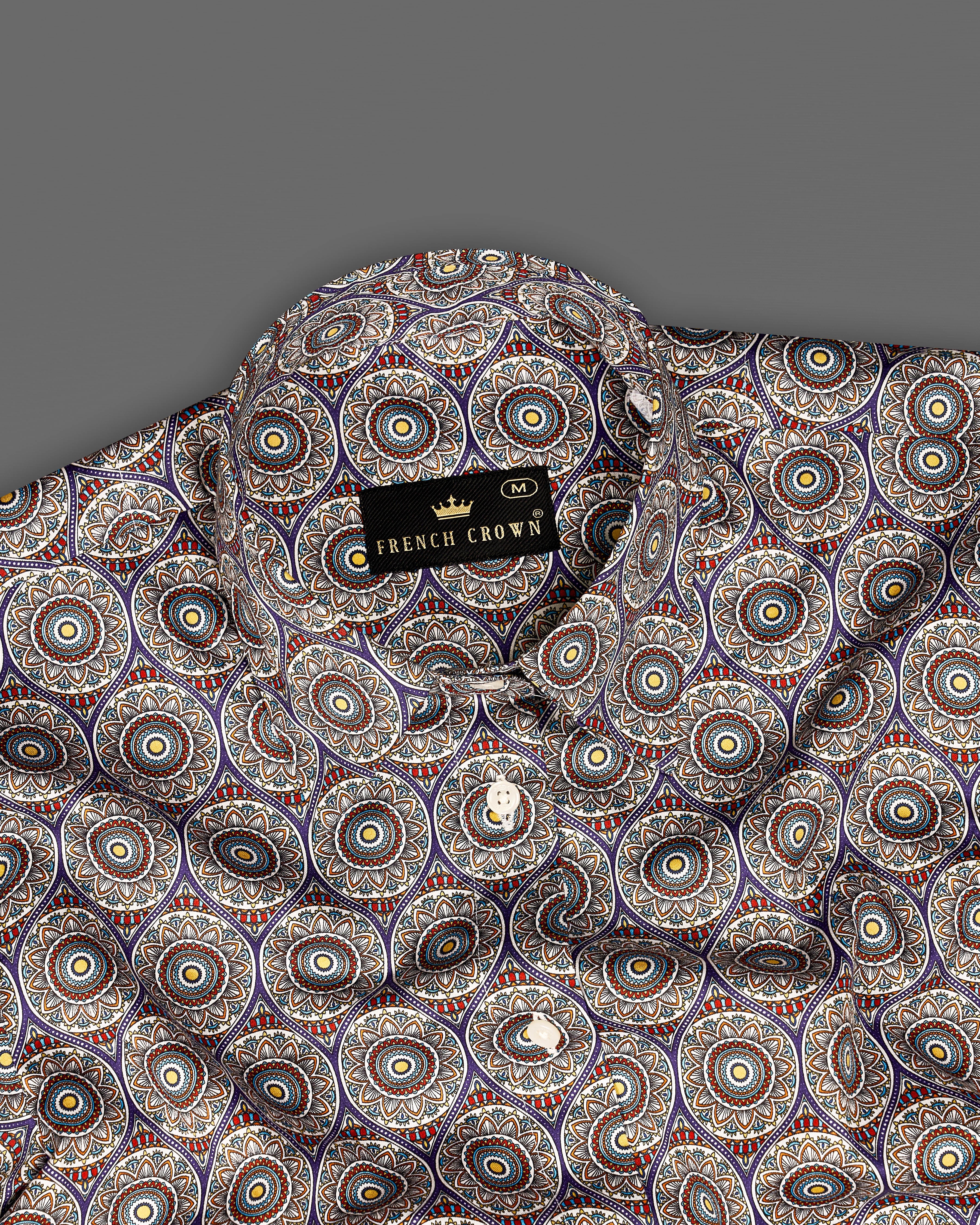 Mercury Brown Multicolour Ajrakh Printed Premium Cotton Shirt WS035-32, WS035-34, WS035-36, WS035-38, WS035-40, WS035-42