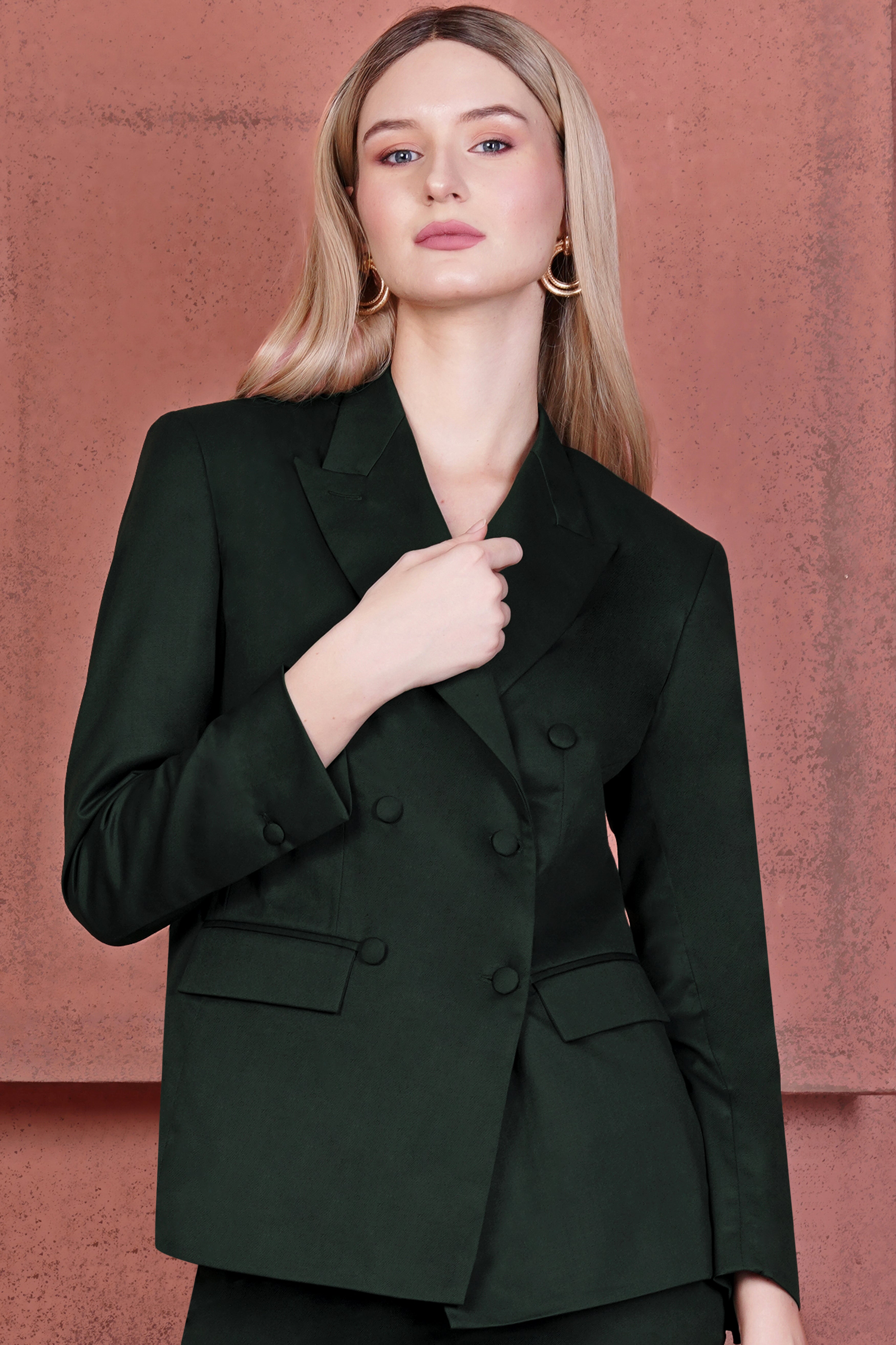 Juniper Green Subtle Sheen Double Breasted Women's Blazer