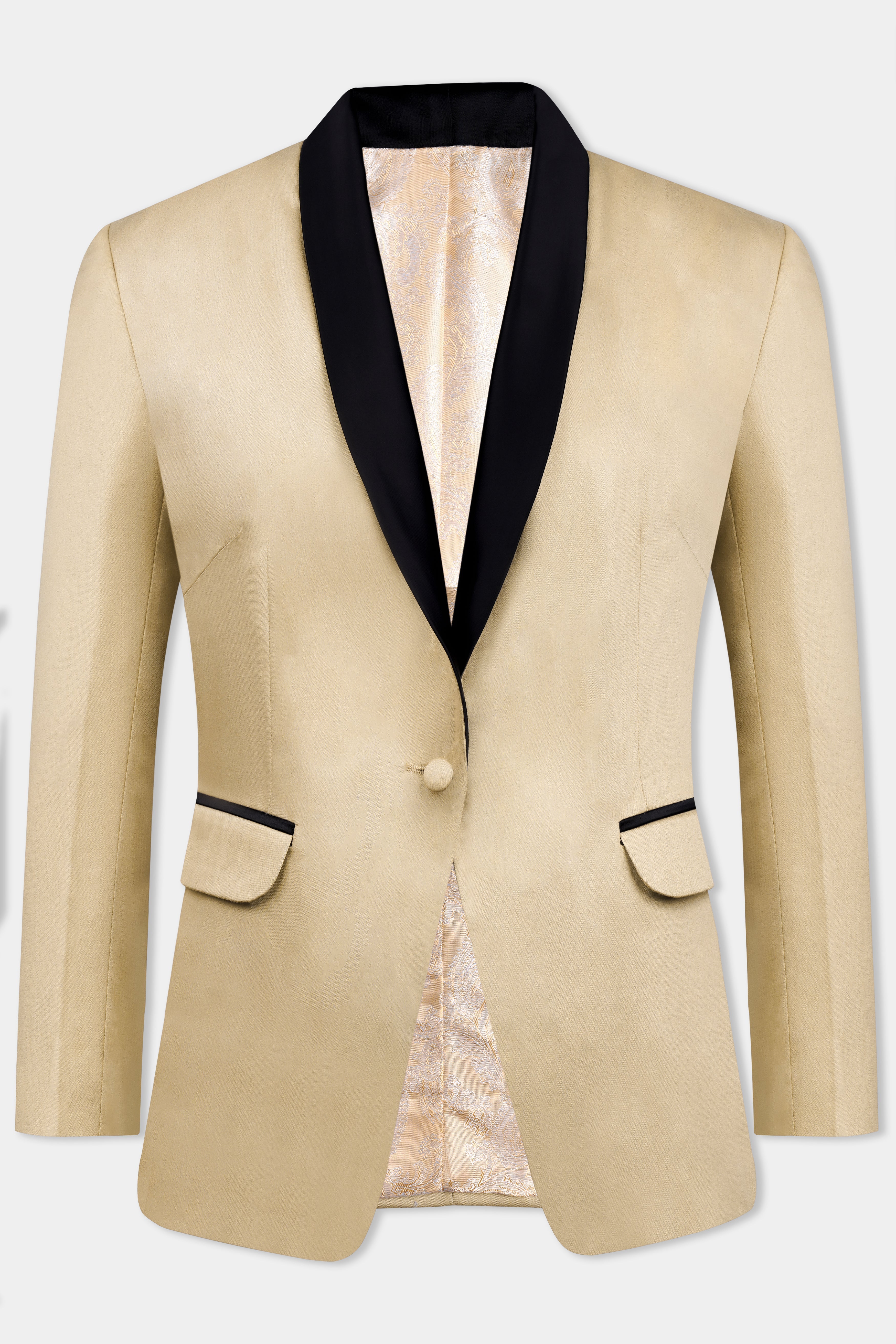 Hazelnut Cream Subtle Sheen with Black Lapel Single Breasted Women's Blazer