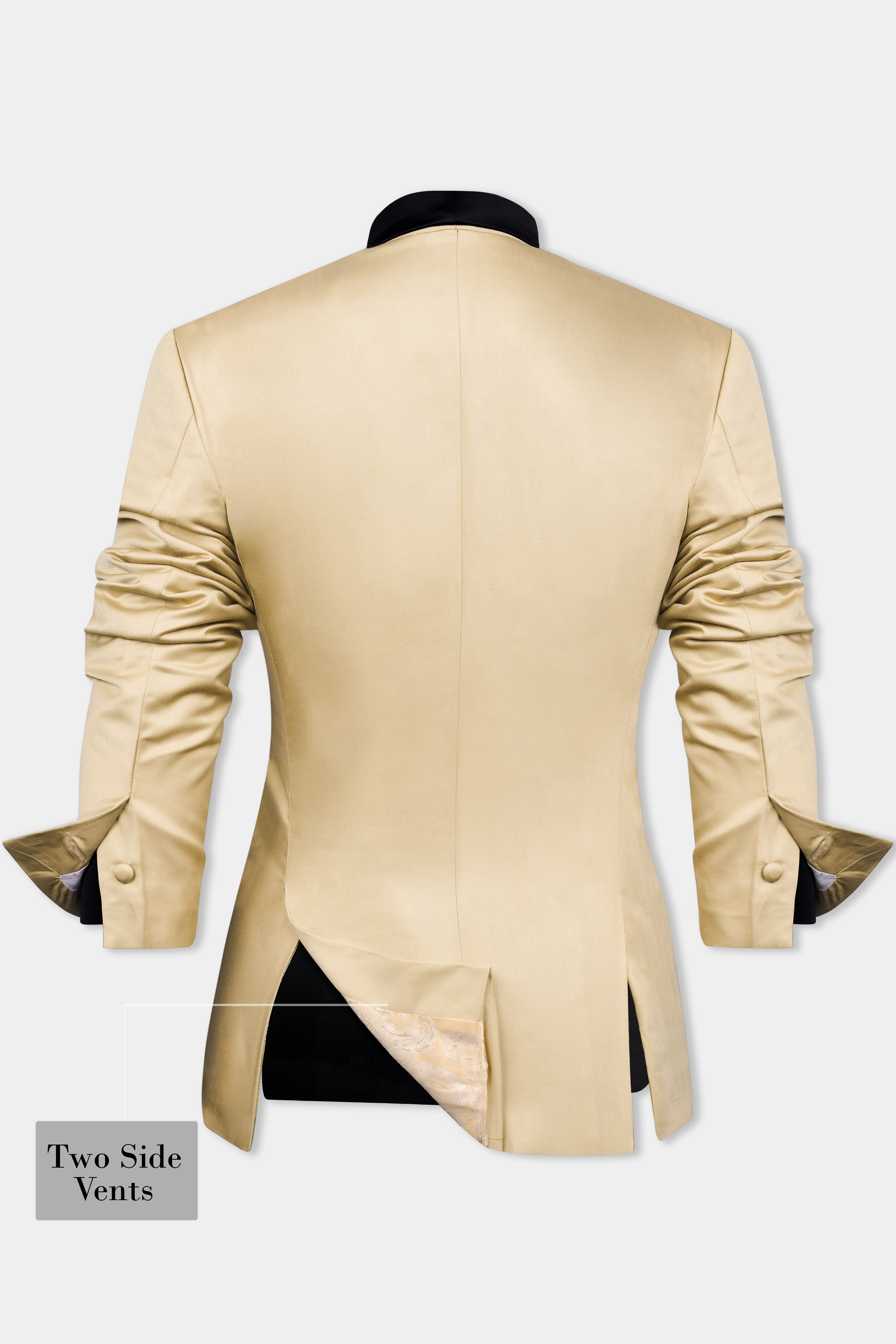 Hazelnut Cream Subtle Sheen with Black Lapel Single Breasted Women's Blazer