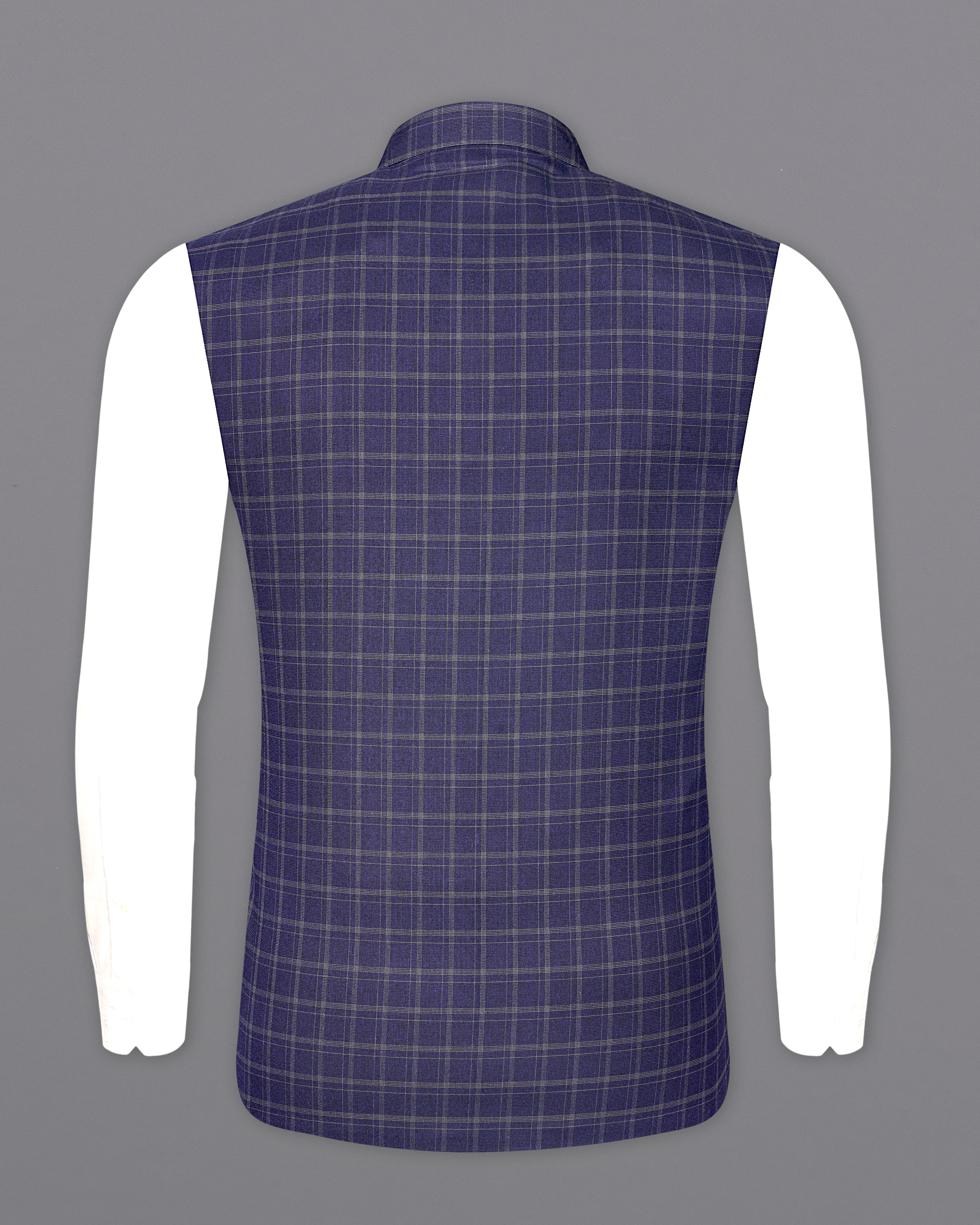 Mulled Wine Blue With Casper Gray Checkered Nehru Jacket