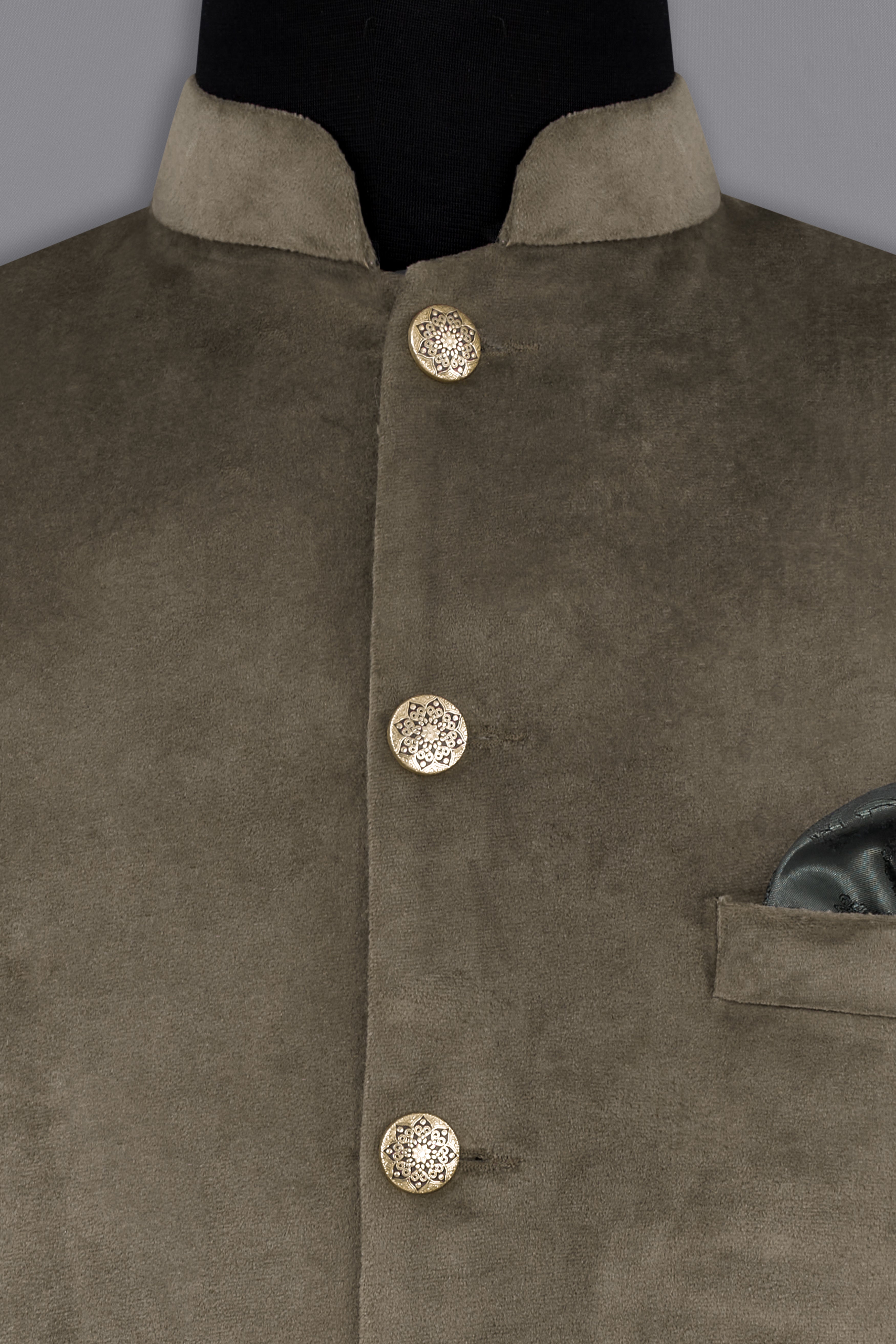 Hemlock Brown Velvet Designer Nehru Jacket