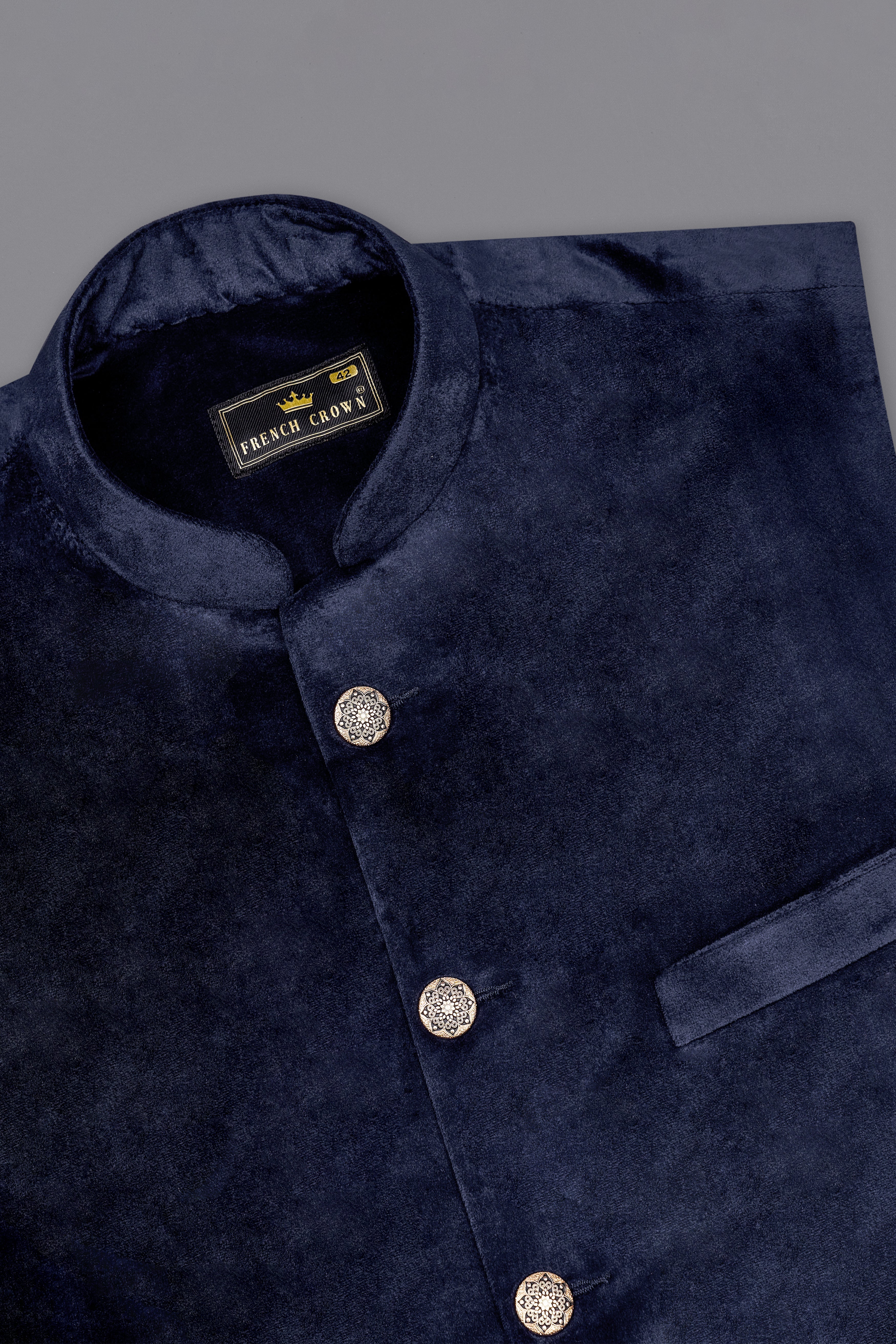 Firefly Blue Velvet Designer Nehru Jacket