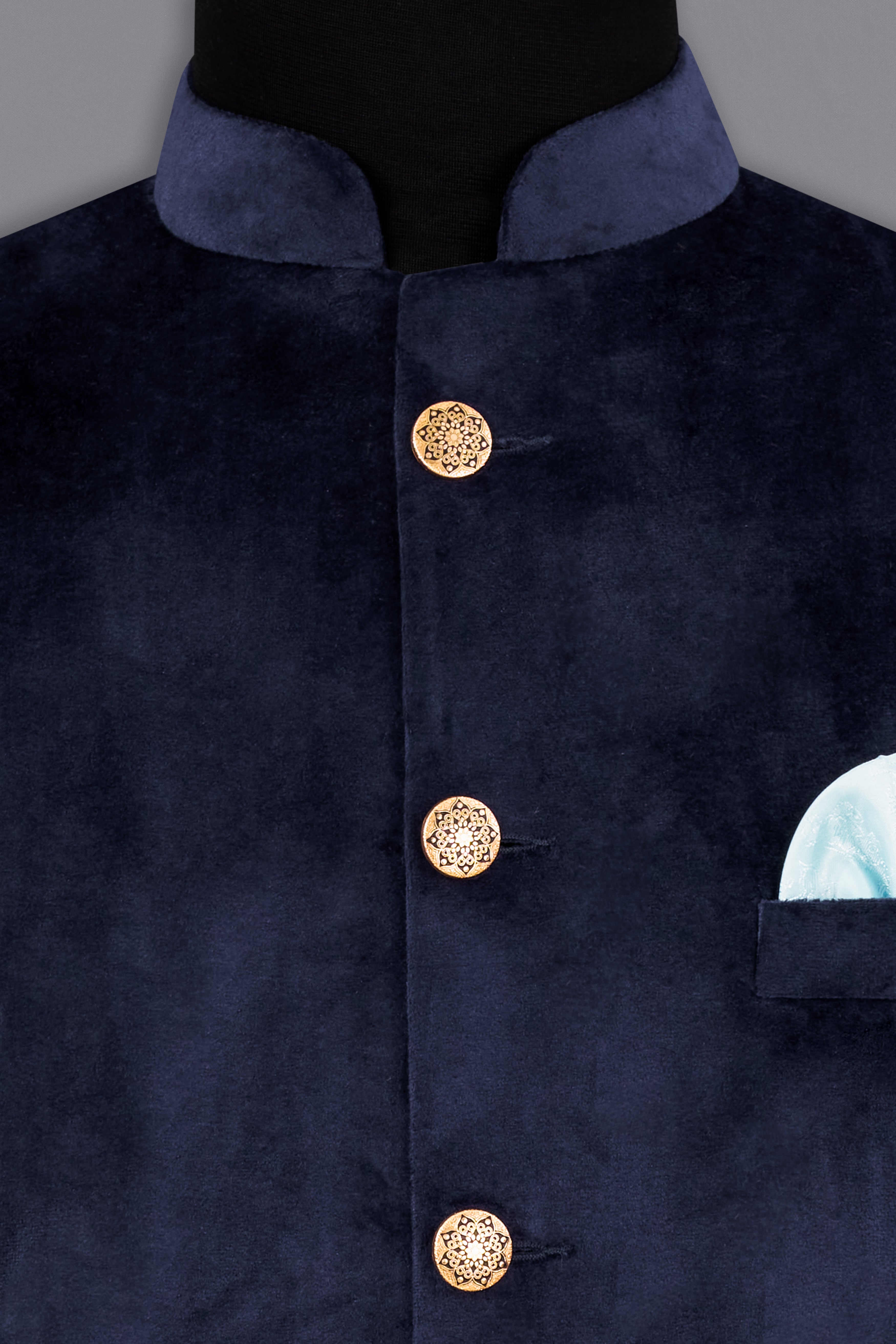 Firefly Blue Velvet Designer Nehru Jacket