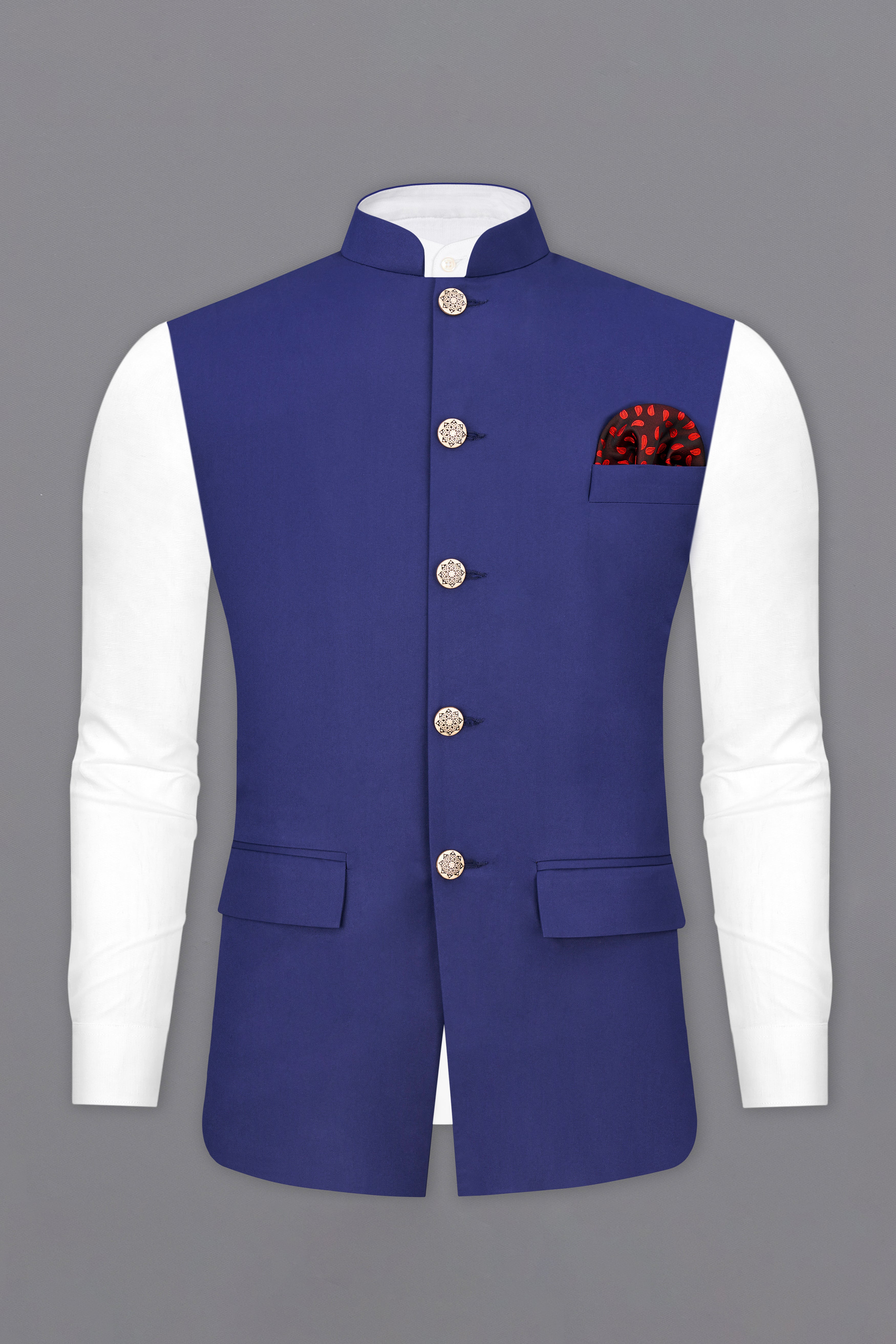 Royal Blue Textured Nehru Jacket