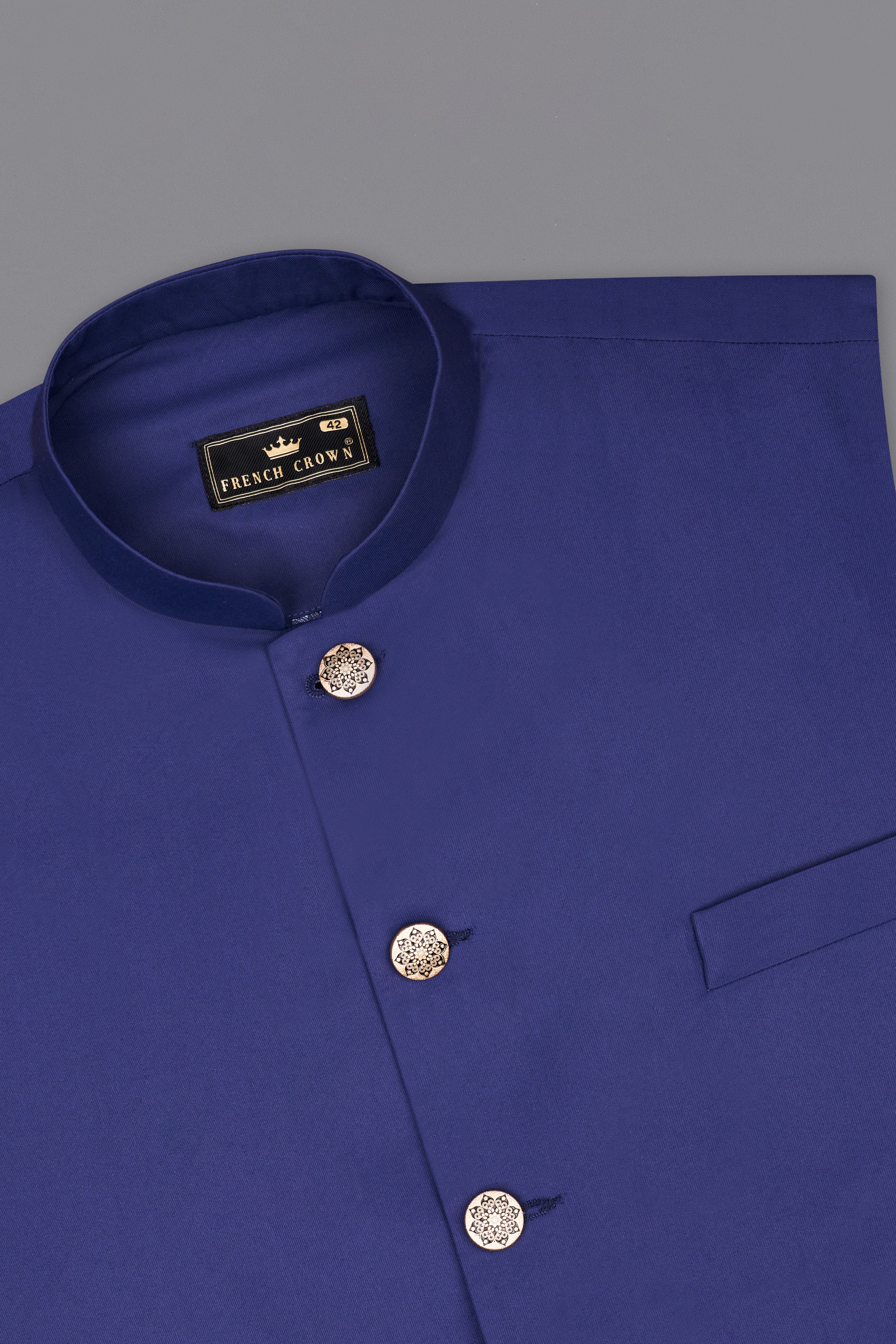 Royal Blue Textured Nehru Jacket